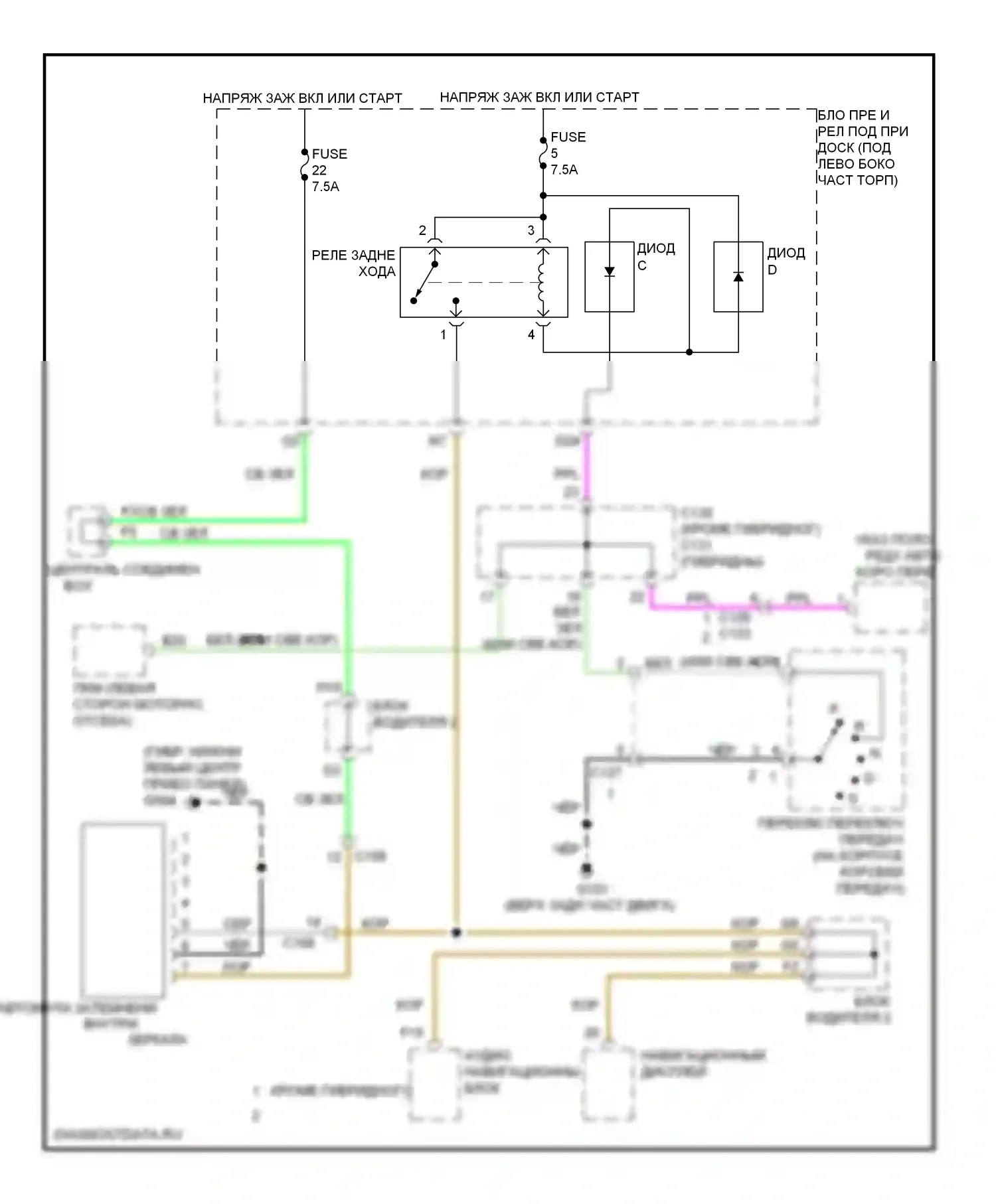 Управление зеркалами заднего вида — Электросхема автоматического дневного/ночного зеркала, автоматическая коробка передач — Электросхема автоматического дневного/ночного зеркала, автоматическая коробка передач. Acura ILX I (2012-2015)
