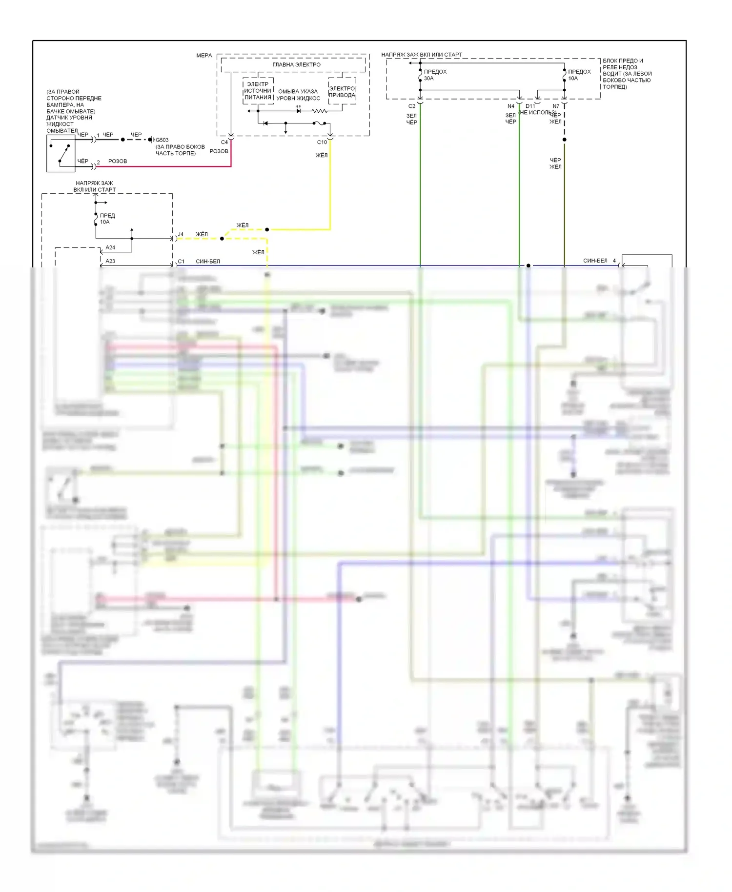 Дворники и омыватели — Электросхема передних дворников и омывателей, без автоматического дворника — Электросхема передних дворников и омывателей, без автоматического дворника. Acura MDX I (2000-2006)