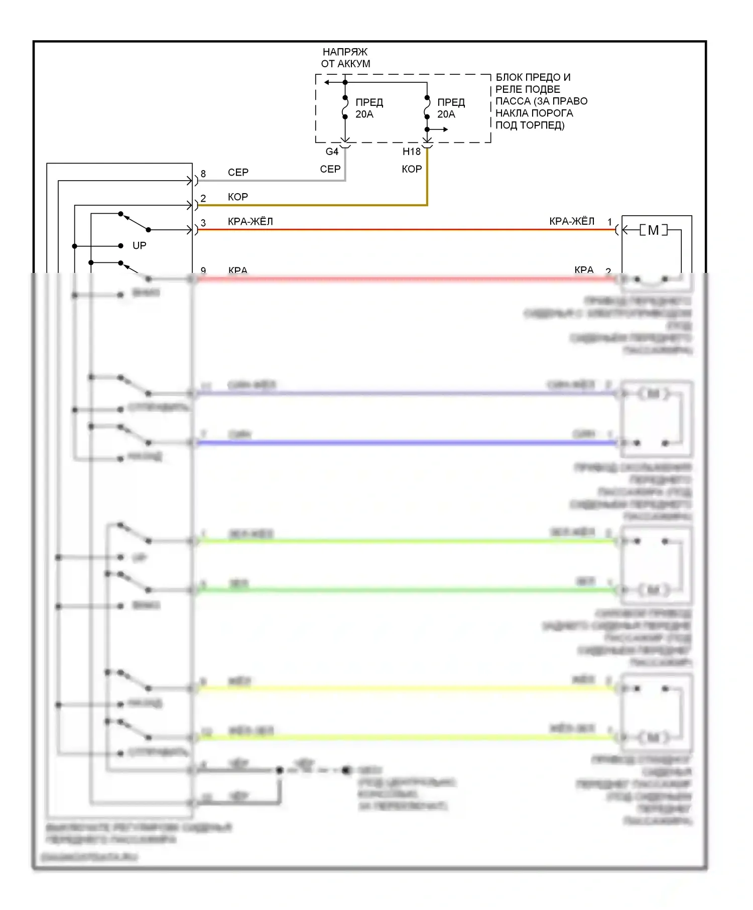 Сиденья — Электросхема сиденья питания для пассажиров — Электросхема сиденья питания для пассажиров. Acura MDX I (2000-2006)