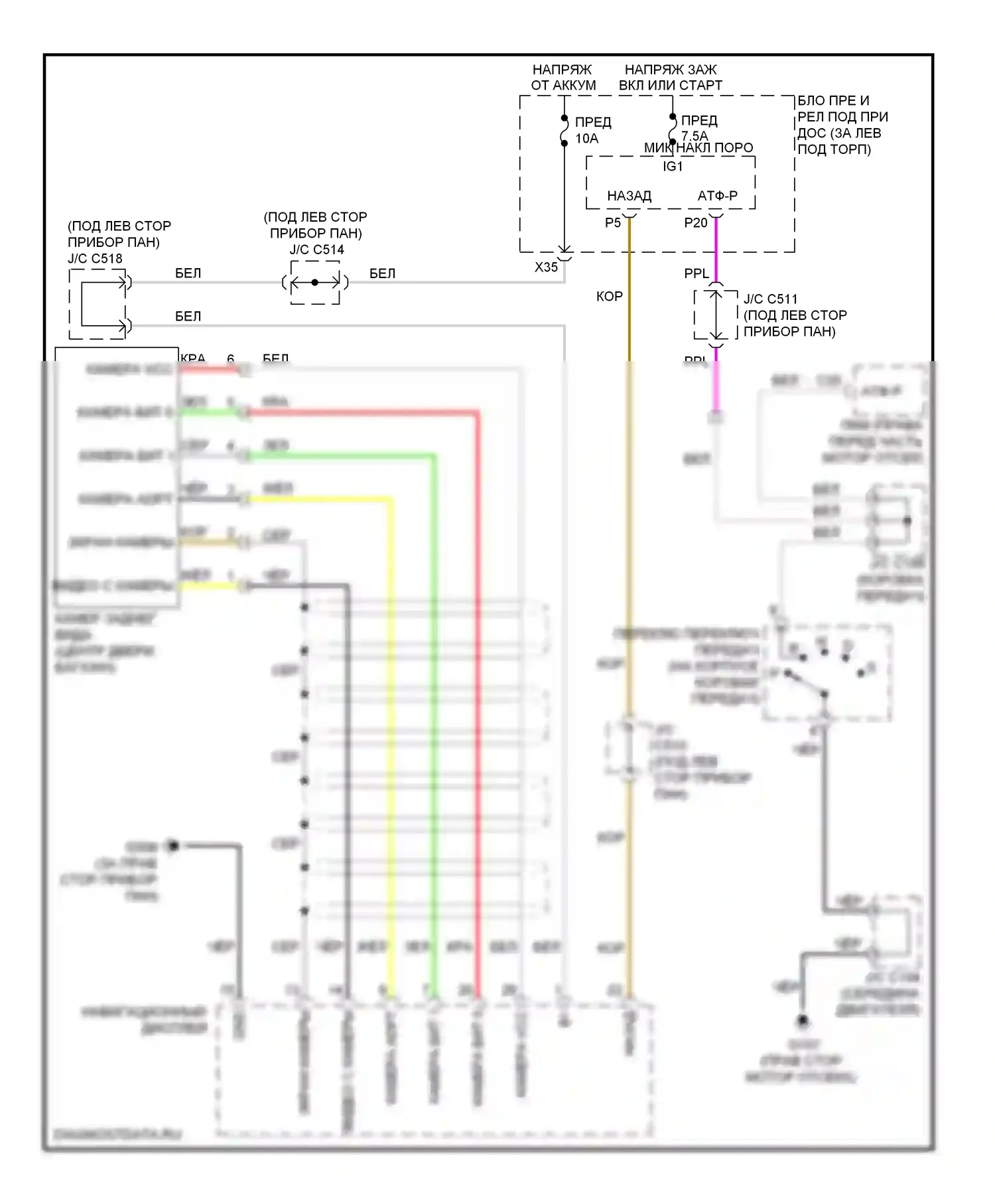 Системы помощи водителю — Электросхема камеры заднего вида, кроме базовой — Электросхема камеры заднего вида, кроме базовой. Acura MDX II рестайлинг (2010-2013)