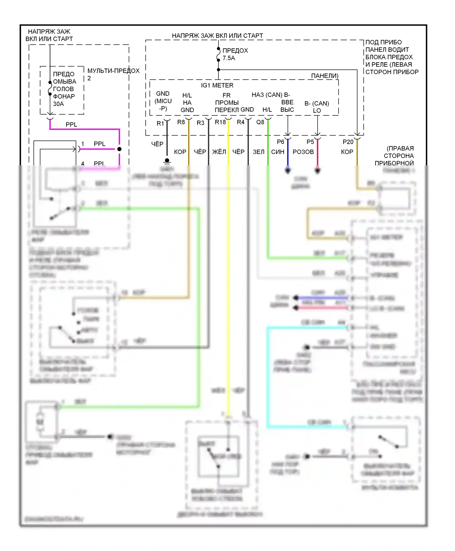 Дворники и омыватели — Электросхема омывателя фар — Электросхема омывателя фар. Acura ZDX I (2009-2013)