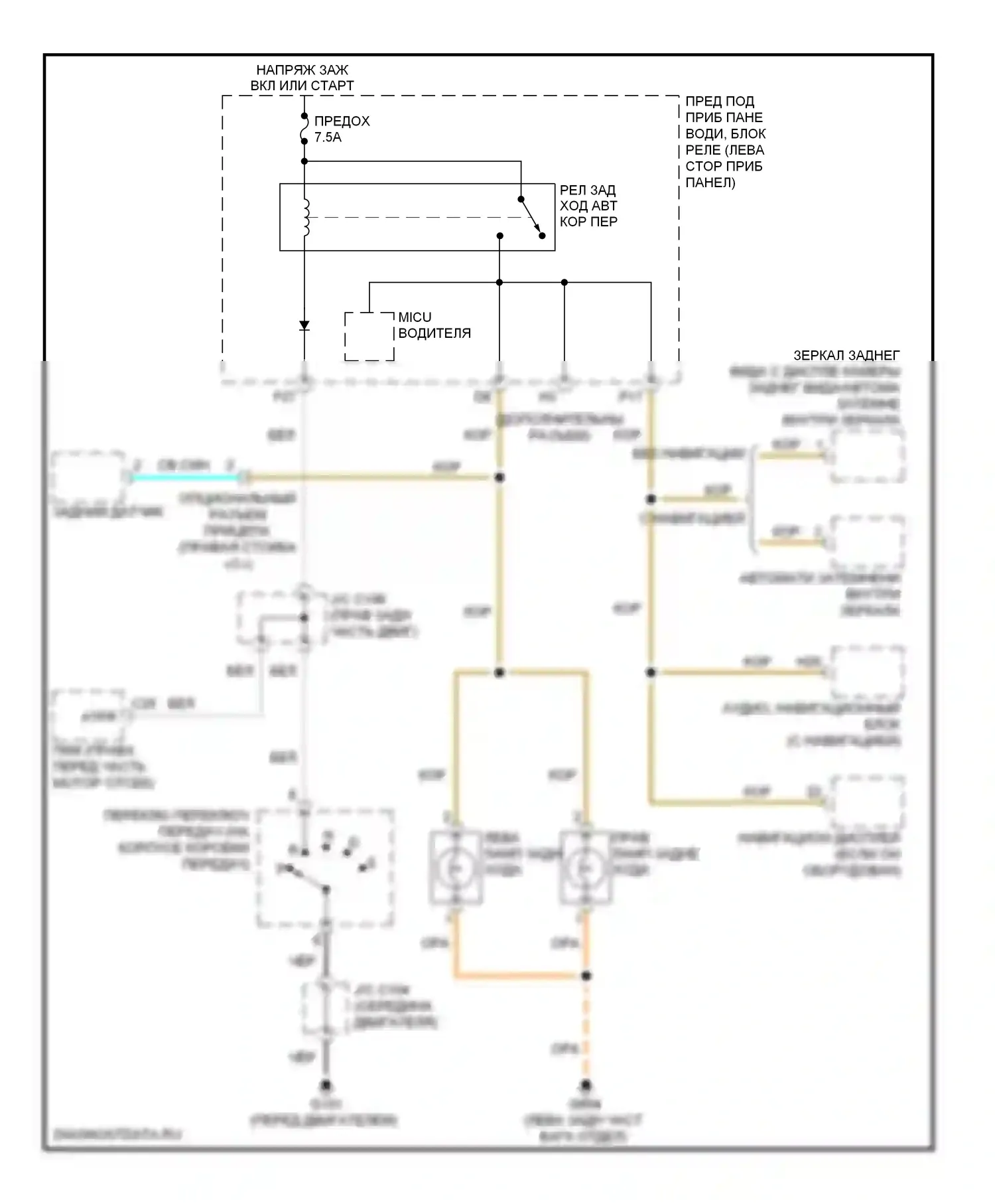 Фары и фонари — Электросхема фонарей заднего хода — Электросхема фонарей заднего хода. Acura ZDX I (2009-2013)