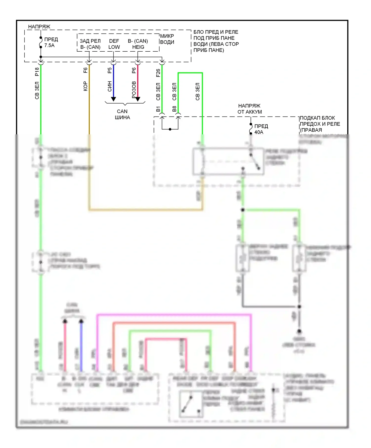 Подогрев стекол — Электросхема заднего подогрева — Электросхема заднего подогрева. Acura ZDX I (2009-2013)