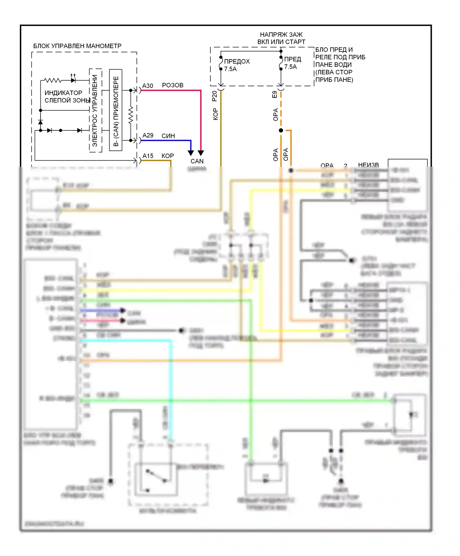 Системы помощи водителю — Электросхема информационной системы в слепой зоне — Электросхема информационной системы в слепой зоне. Acura ZDX I (2009-2013)