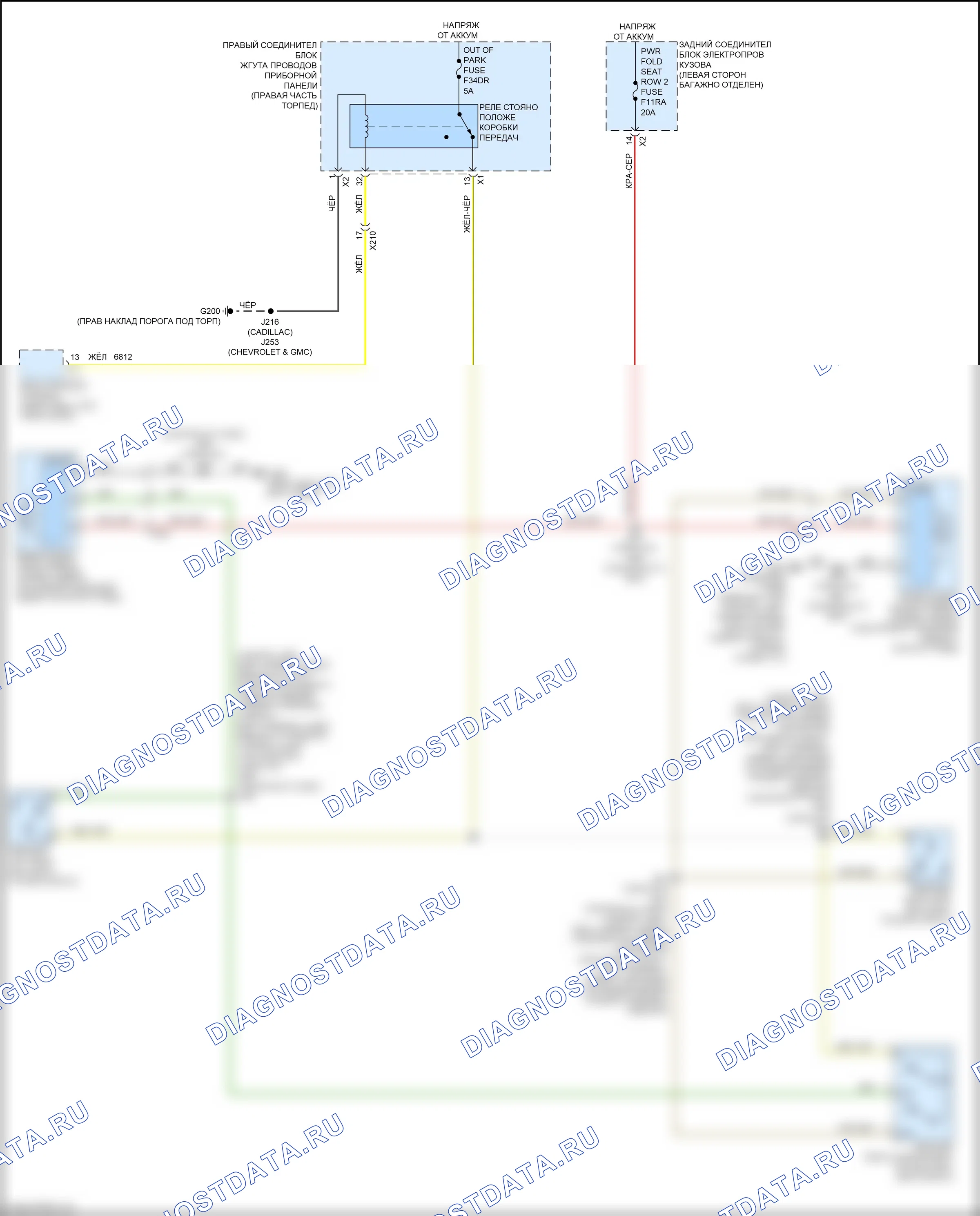 Сиденья — Электросхема заднего откидного сиденья, сиденья второго ряда — Электросхема заднего откидного сиденья, сиденья второго ряда. Cadillac Escalade-V GMT 1XX (2022-2024)