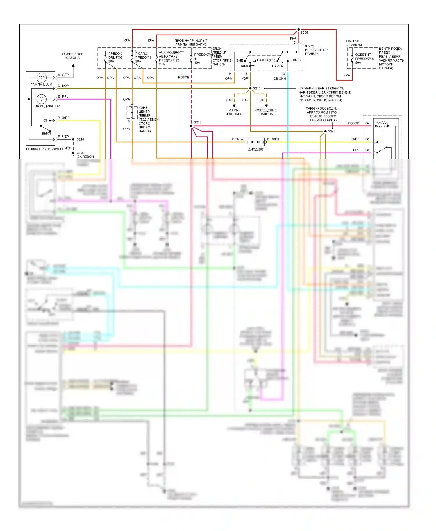 Фары — Электросхема фар — Электросхема фар. Cadillac Escalade GMT400 (1998-2000)