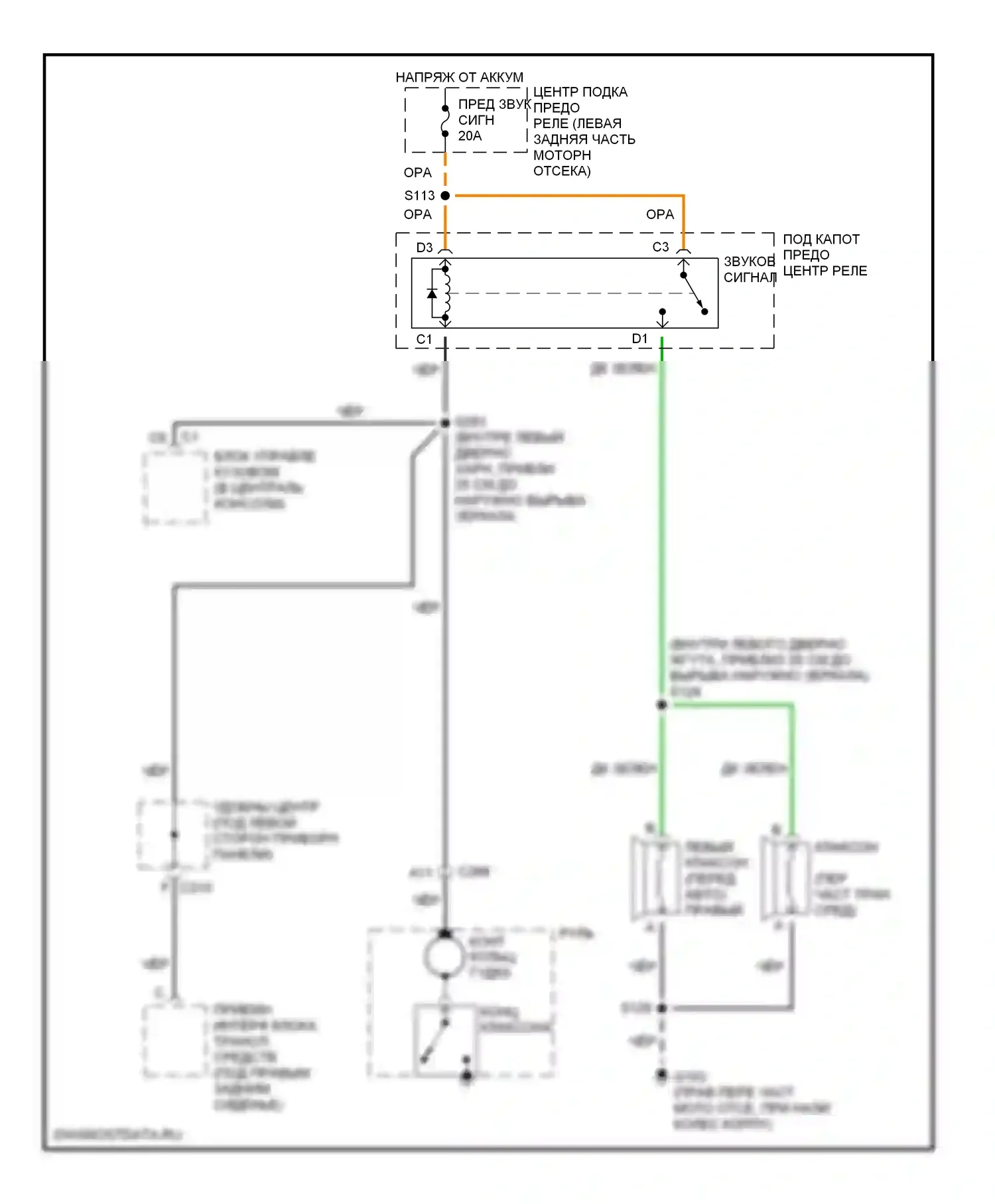 Клаксон — Электросхема клаксона — Электросхема клаксона. Cadillac Escalade GMT400 (1998-2000)