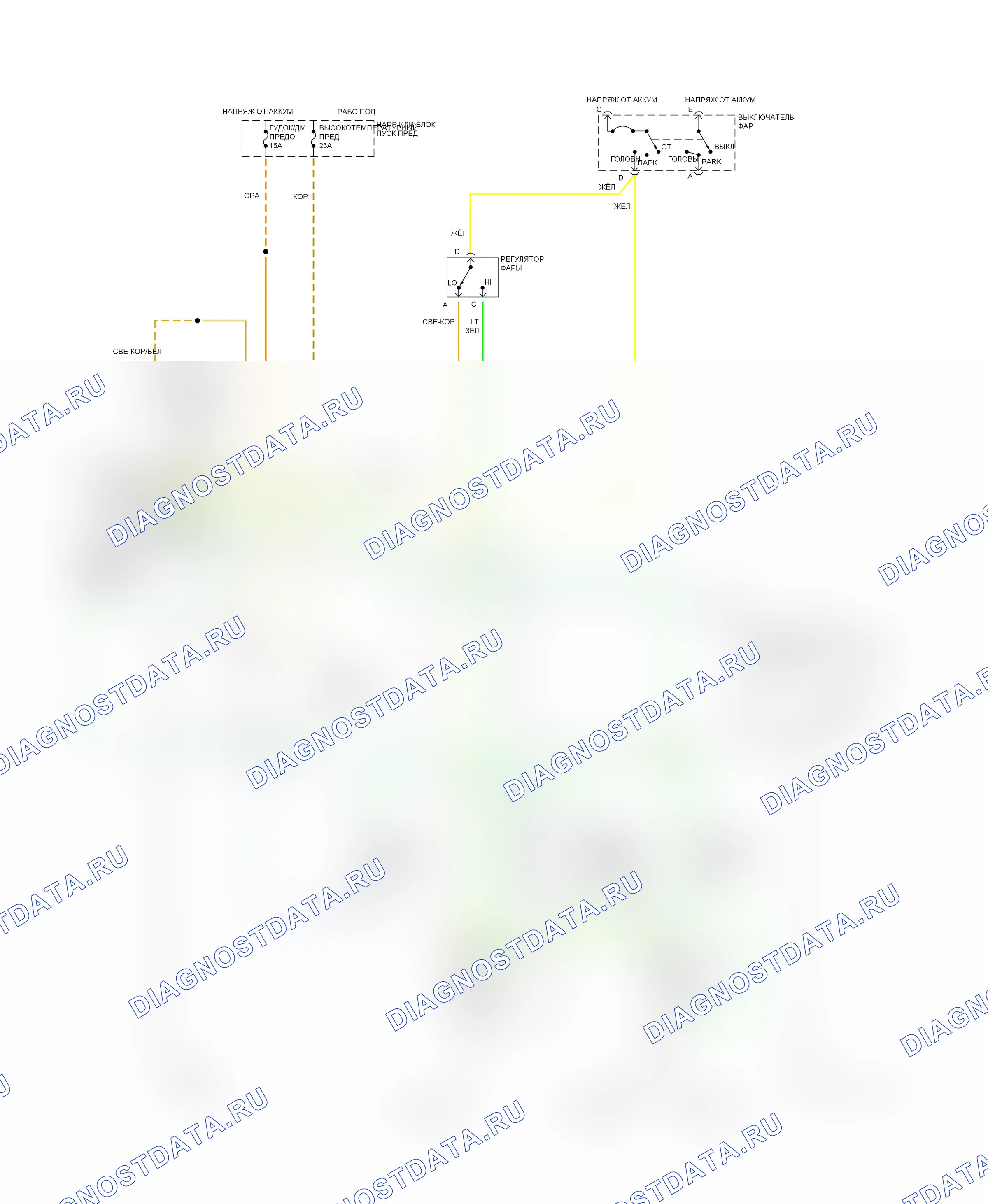 Фары — Электросхема фар, привод домашнее шасси с DRL — Электросхема фар, привод домашнее шасси с DRL. Chevrolet Cutaway G30  (1985-1994)