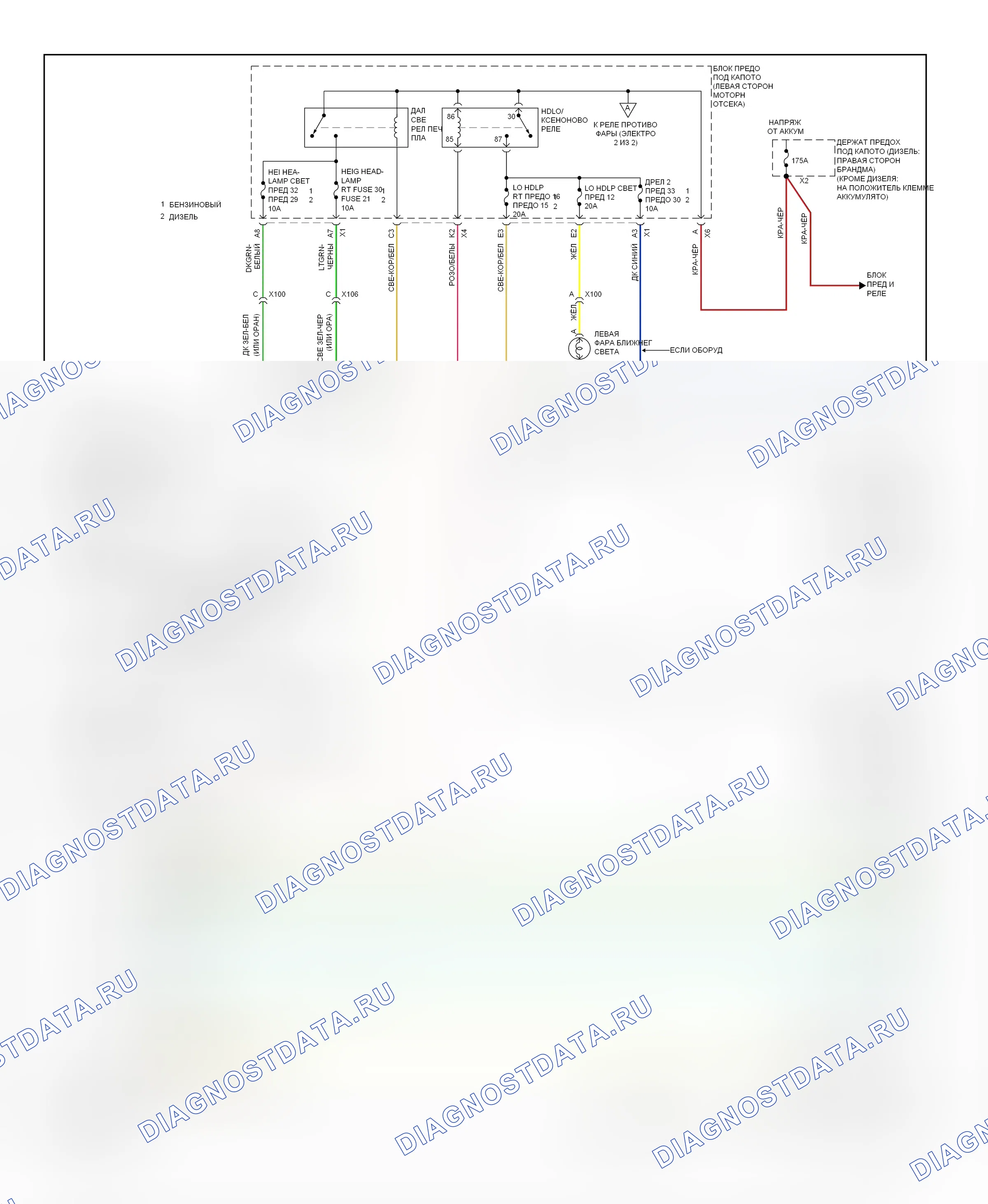 Фары — Схема подключения фар — Схема подключения фар (1 из 2). Chevrolet Silverado 1500  (2000-2012)