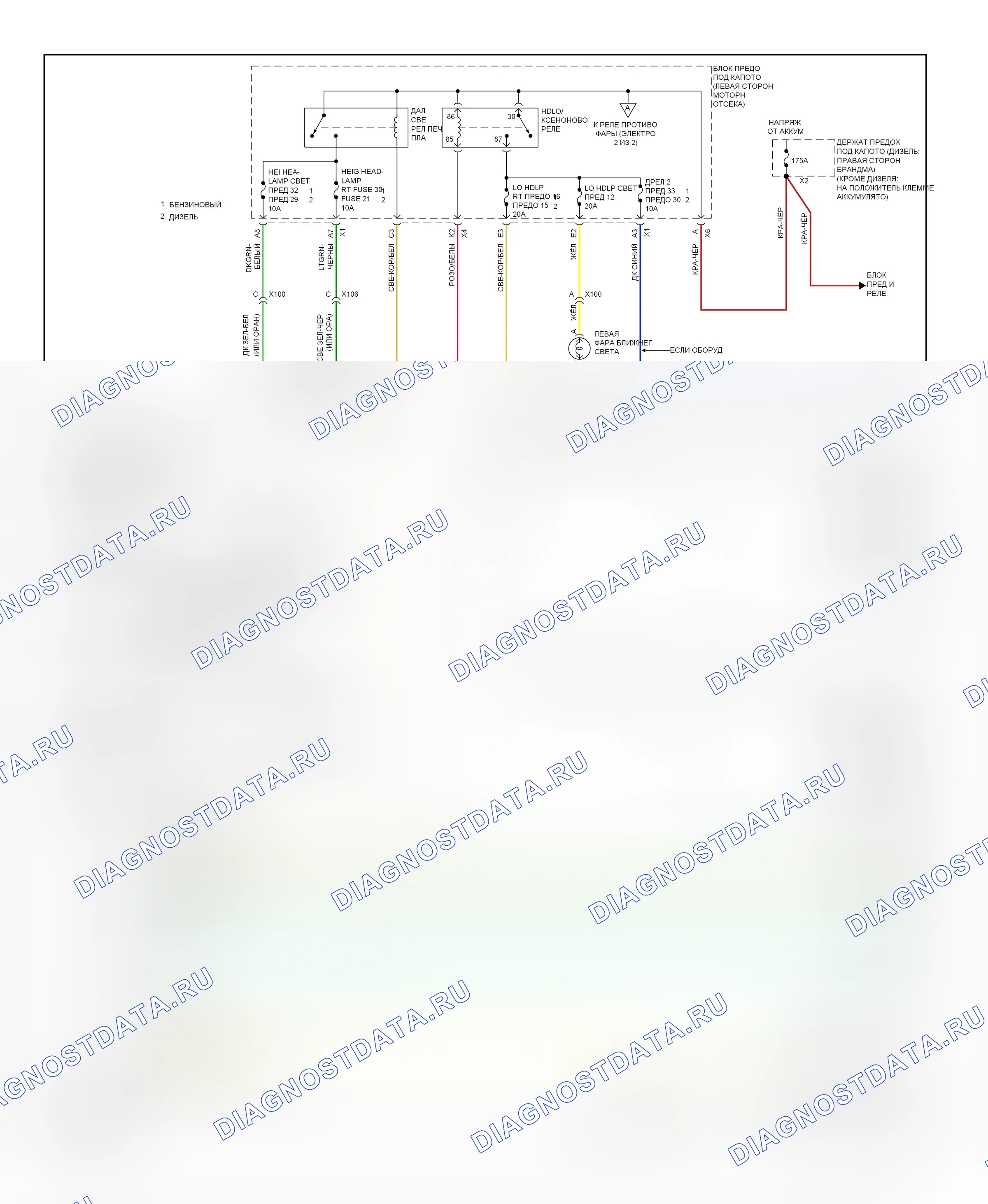 Фары — Схема подключения фар — Схема подключения фар (1 из 2). Chevrolet Silverado 2500 HD  (2002-2012)