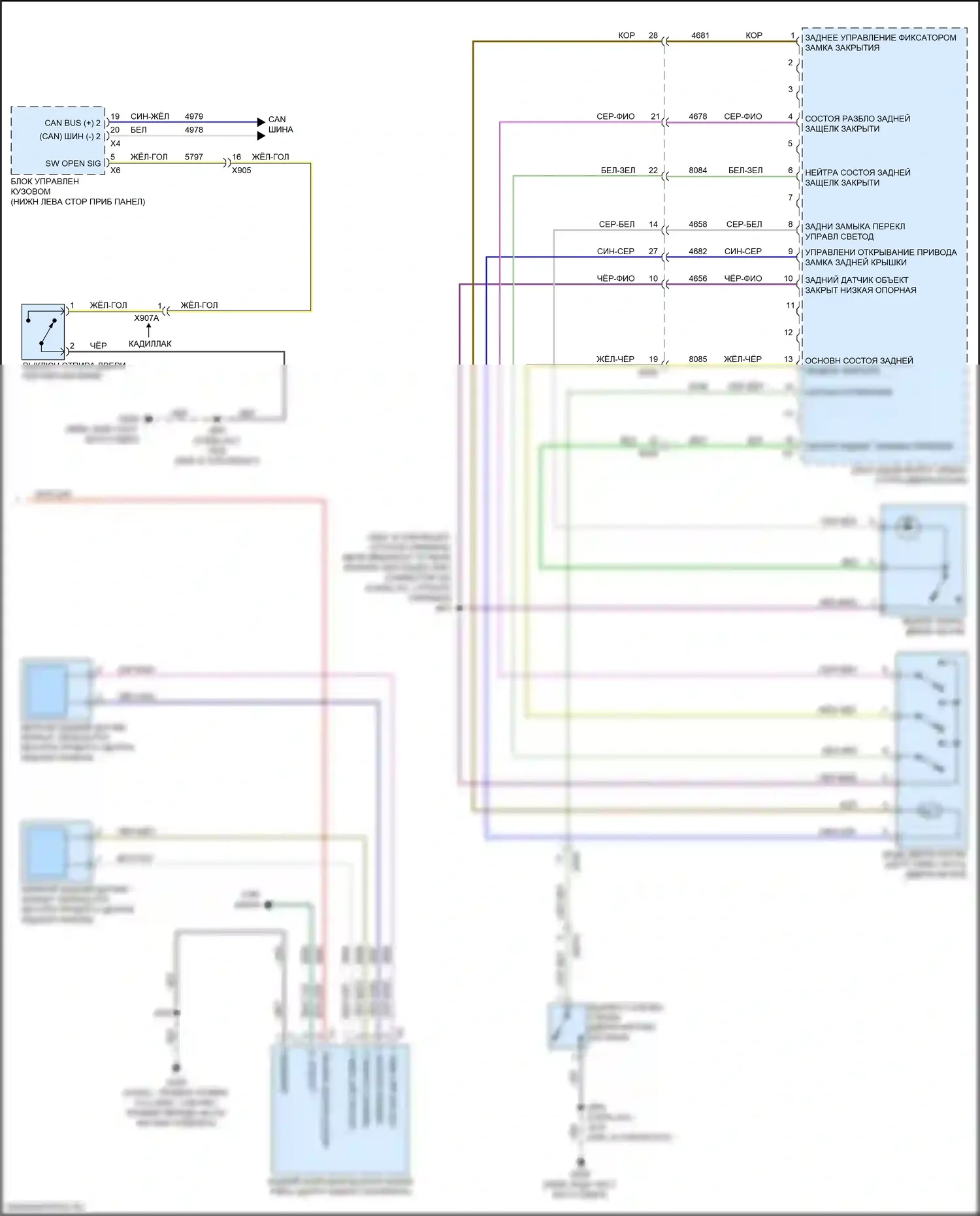 Багажник, задняя дверь, лючок топливного бака — Электросхема дверей силового багажника — Электросхема дверей силового багажника (2 из 2). Chevrolet Tahoe V (2021-2024)
