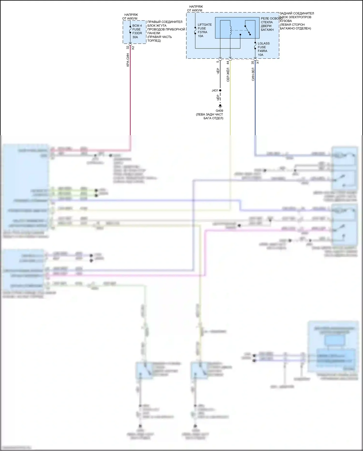 Багажник, задняя дверь, лючок топливного бака — Электросхема отпирания дверей багажника — Электросхема отпирания дверей багажника. Chevrolet Tahoe V (2021-2024)