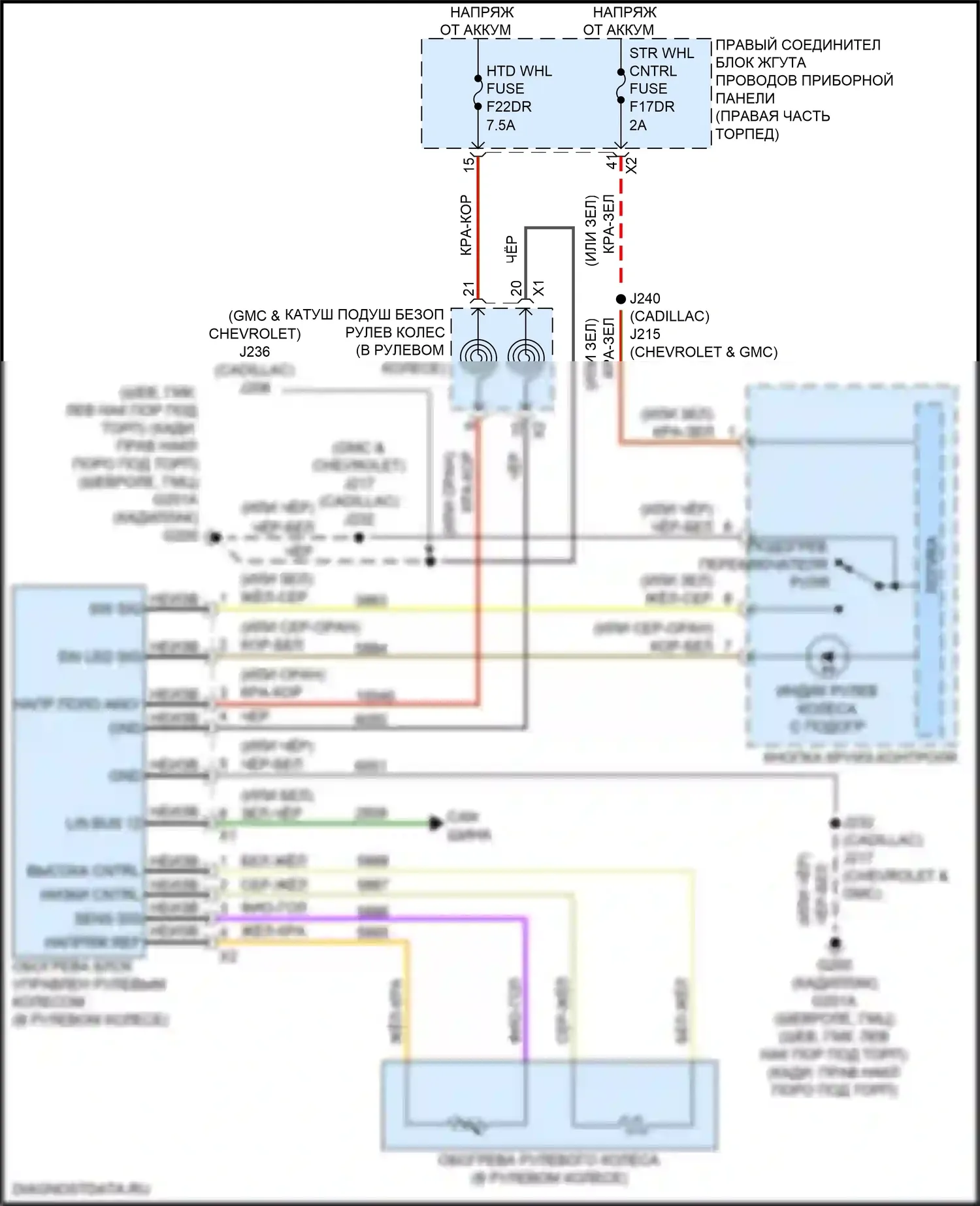 Сиденья — Электросхема рулевого колеса с подогревом, без активной безопасности полосы движения — Электросхема рулевого колеса с подогревом, без активной безопасности полосы движения. Chevrolet Tahoe V (2021-2024)