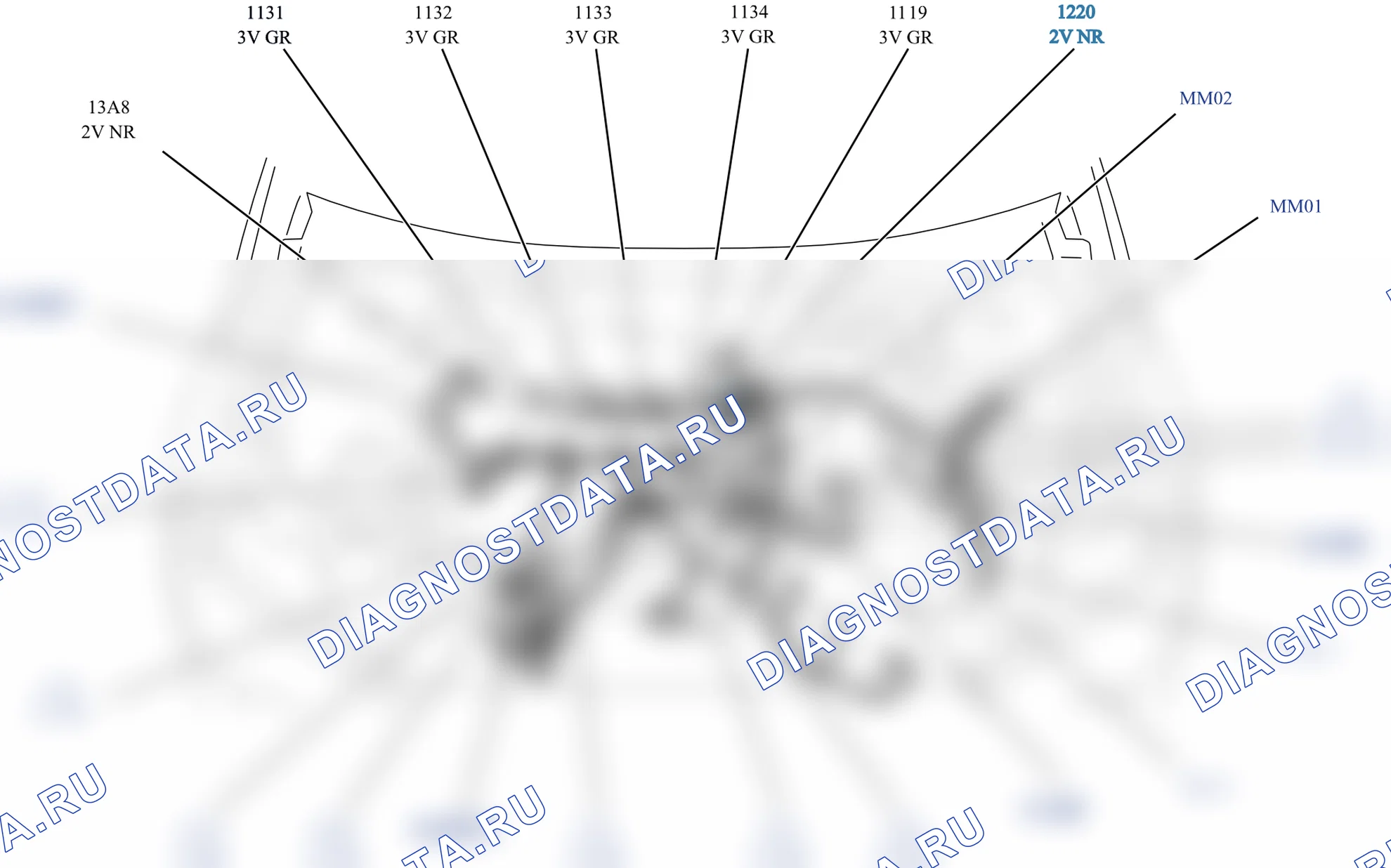 Расположение компонентов — Расположение — 1220 (Датчик температуры охлаждающей жидкости двигателя) — Расположение — 1220 (Датчик температуры охлаждающей жидкости двигателя), Схема 1 из 4. Citroen C4 Aircross I (2012-2017)
