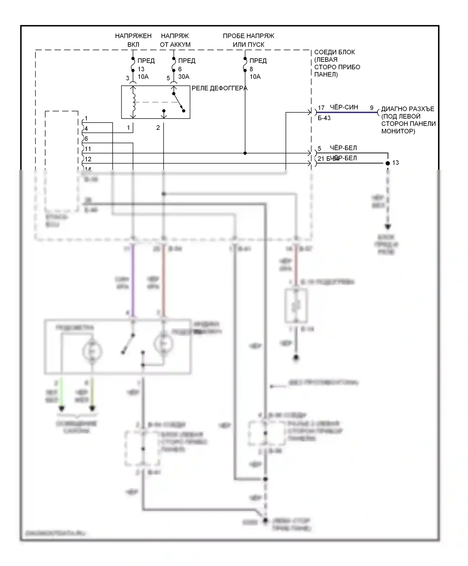 Подогрев стекол — Электросхема подогрева — Электросхема подогрева. Dodge Avenger I (1994-2000)