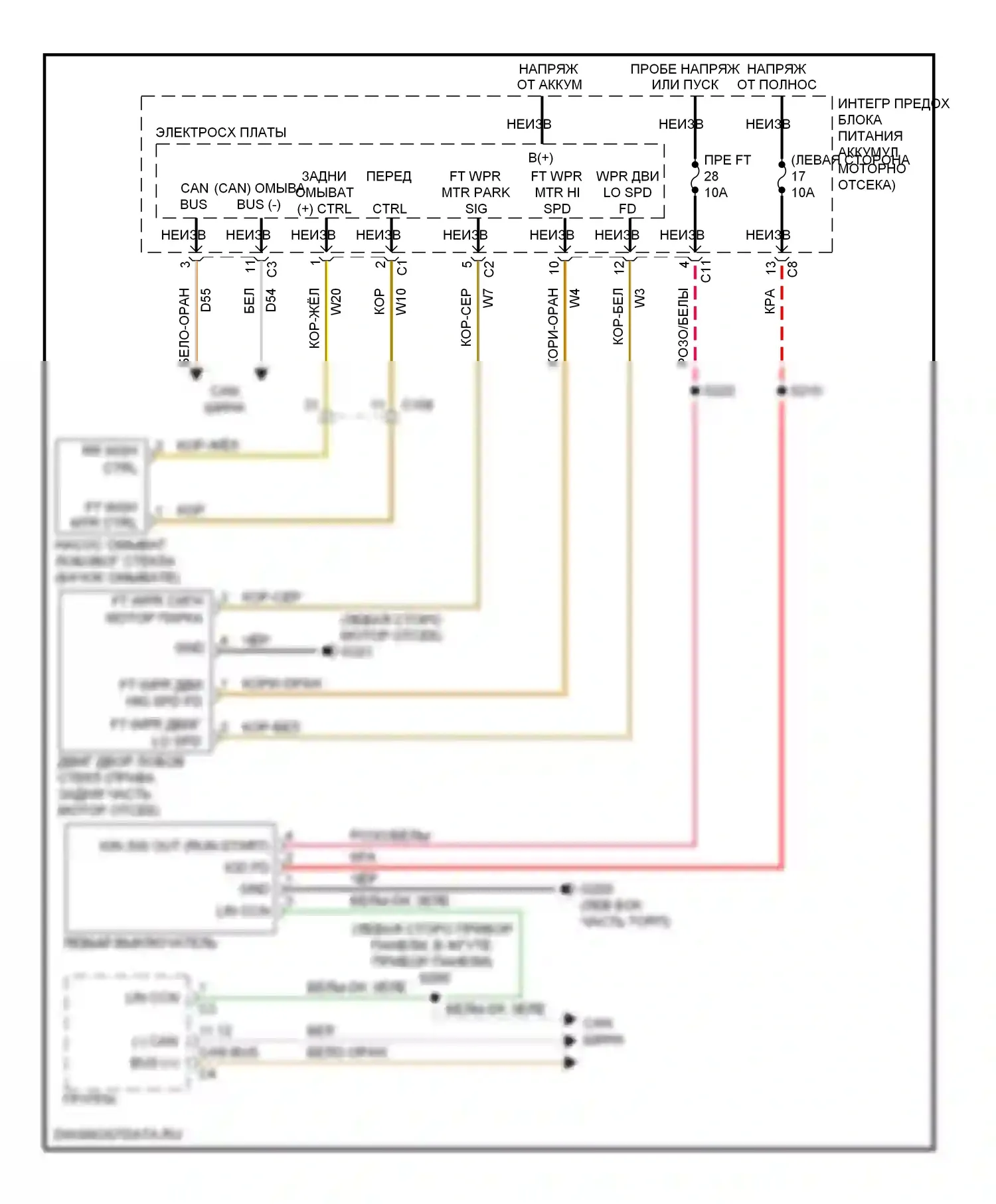 Дворники и омыватели — Дворники и омыватели электросхема — Дворники и омыватели электросхема. Dodge Avenger II рестайлинг (2011-2014)