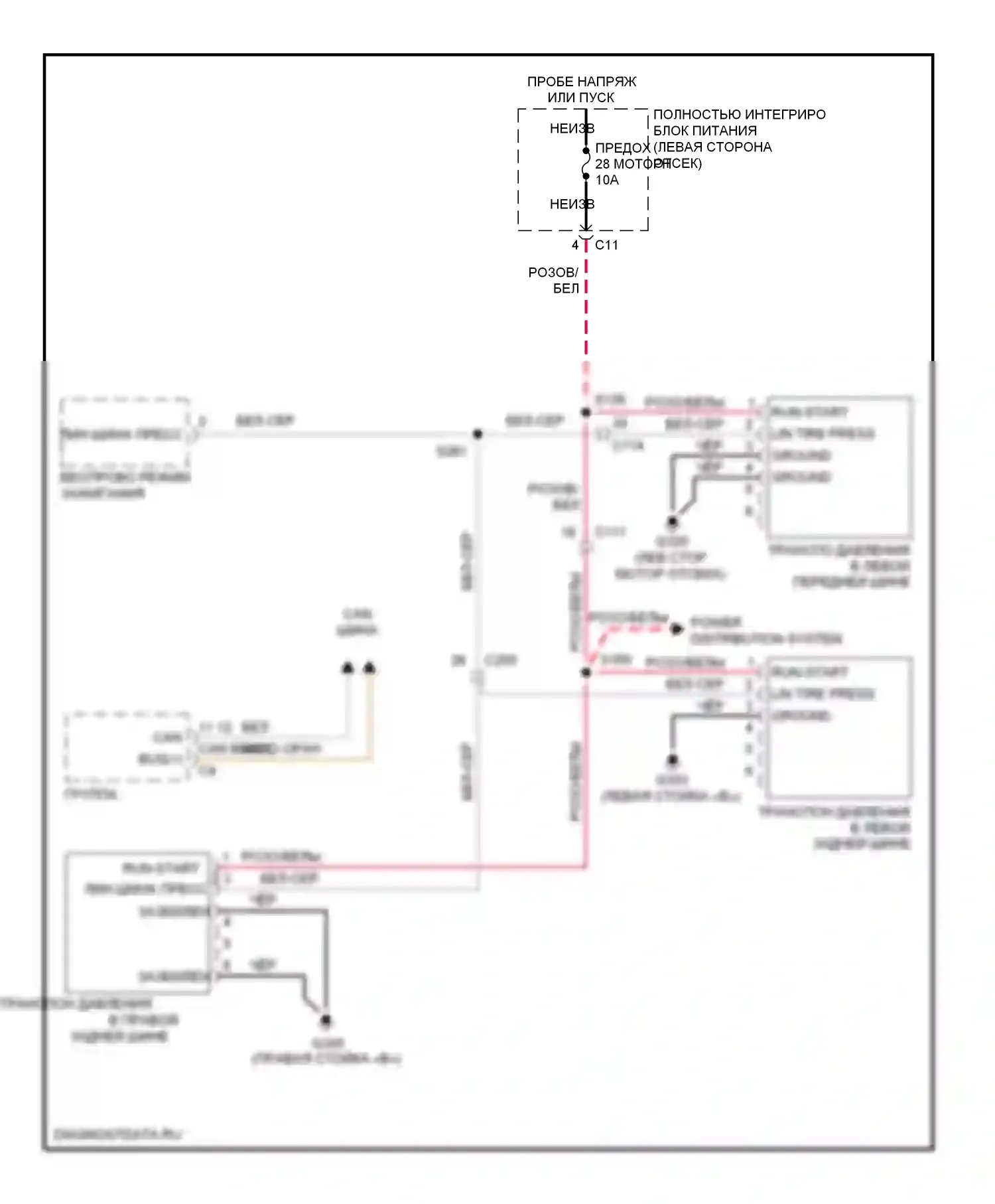 Предупреждение — Электросхема контроля давления в шинах — Электросхема контроля давления в шинах. Dodge Avenger II рестайлинг (2011-2014)