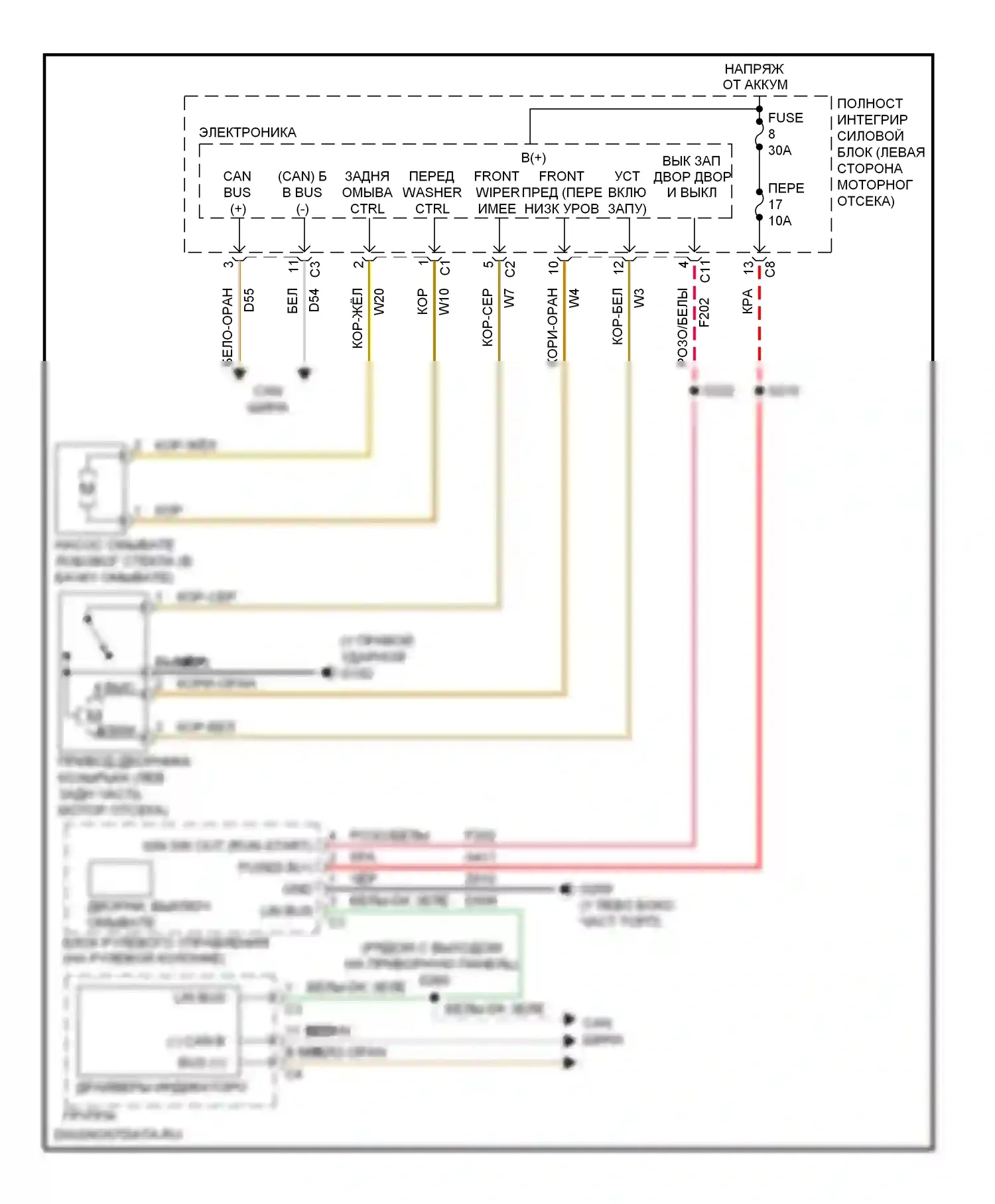 Дворники и омыватели — Дворники и омыватели электросхема — Дворники и омыватели электросхема. Dodge Avenger II (2007-2010)