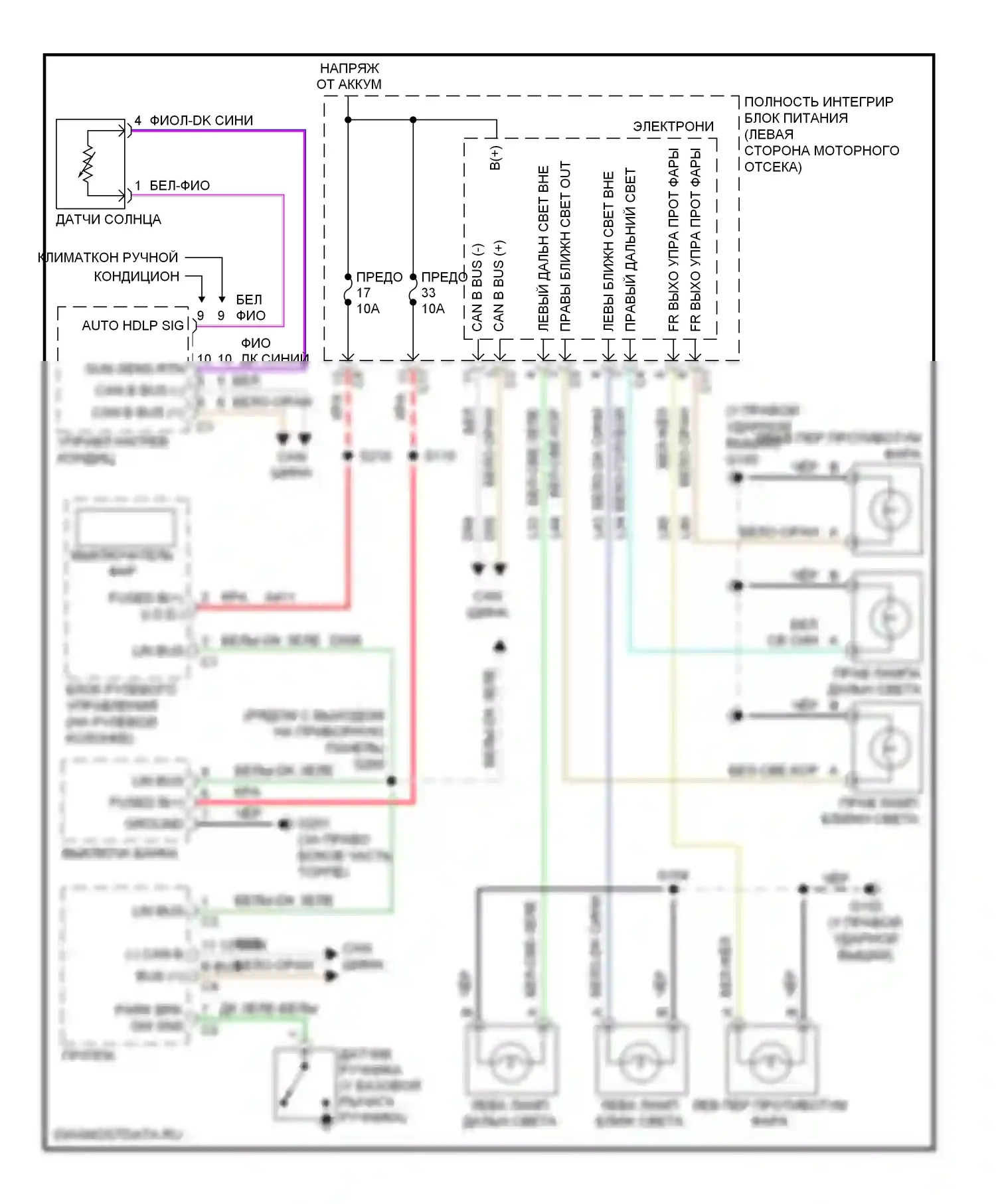 Фары — Электросхема фар — Электросхема фар. Dodge Avenger II (2007-2010)