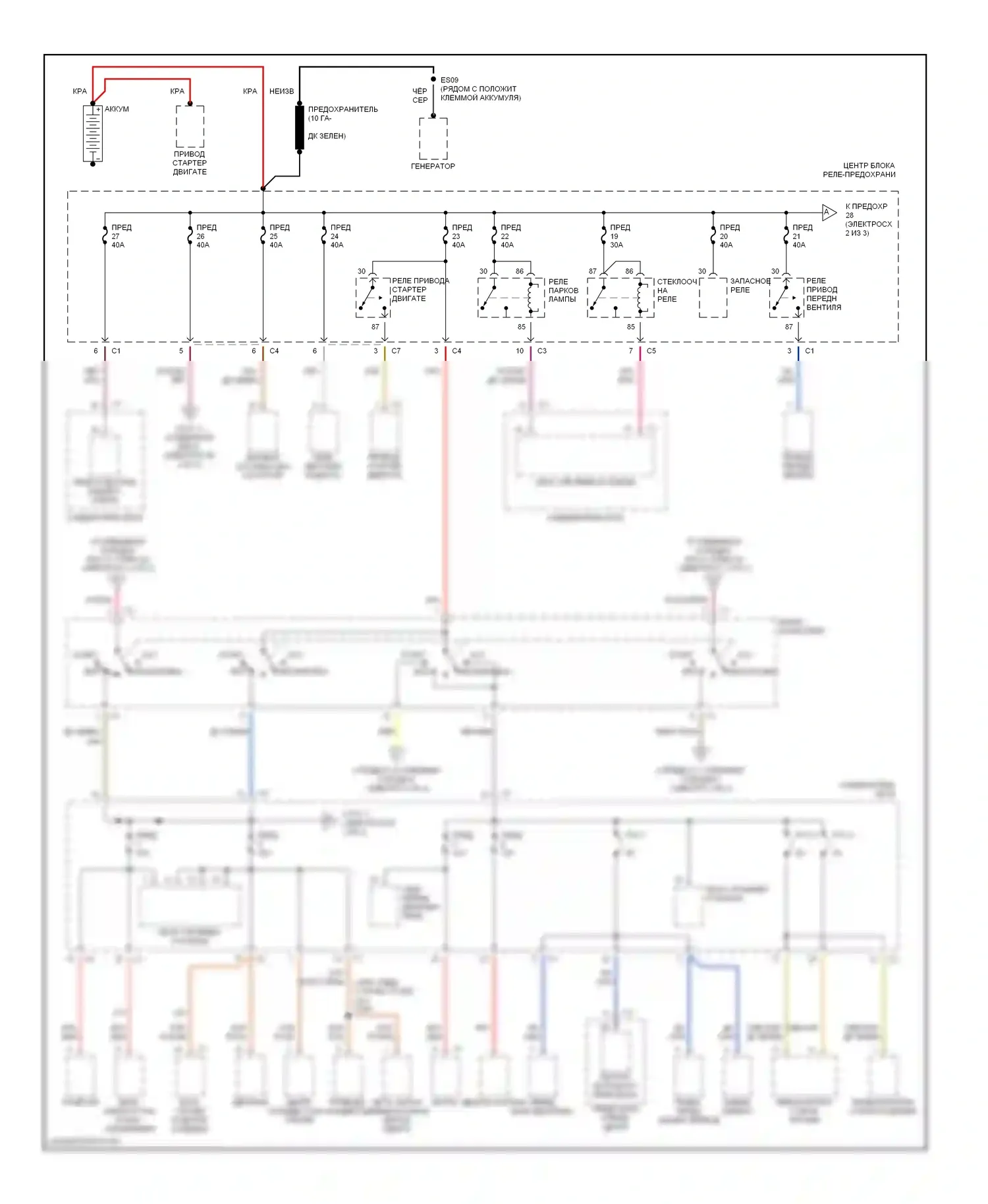Блок предохранителей и реле — Электросхема блока предохранителей реле — Электросхема блока предохранителей реле (1 из 3). Dodge Caravan III (1995-2000)