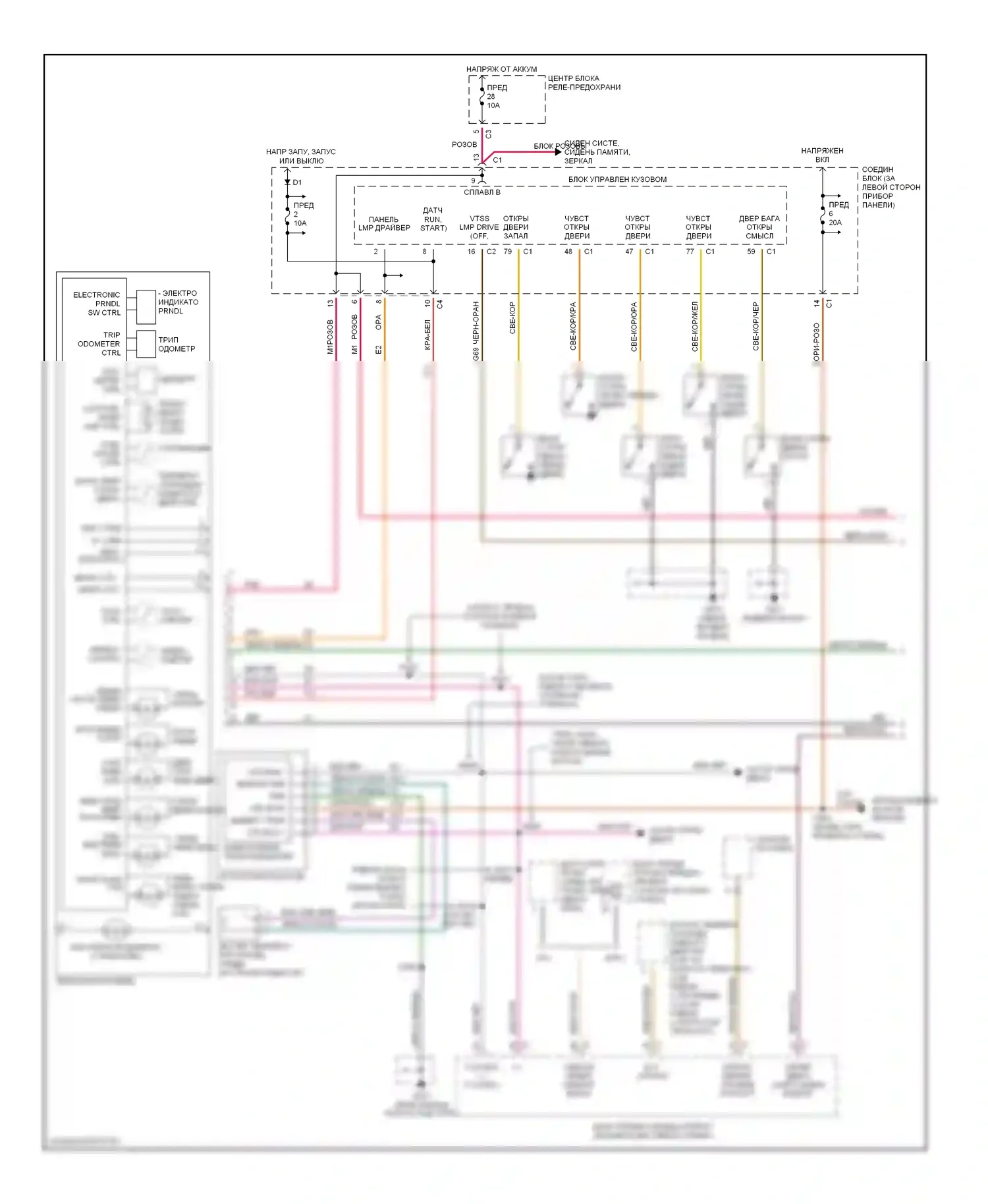 Приборная панель — Электросхема приборной панели — Электросхема приборной панели (1 из 2). Dodge Caravan III (1995-2000)
