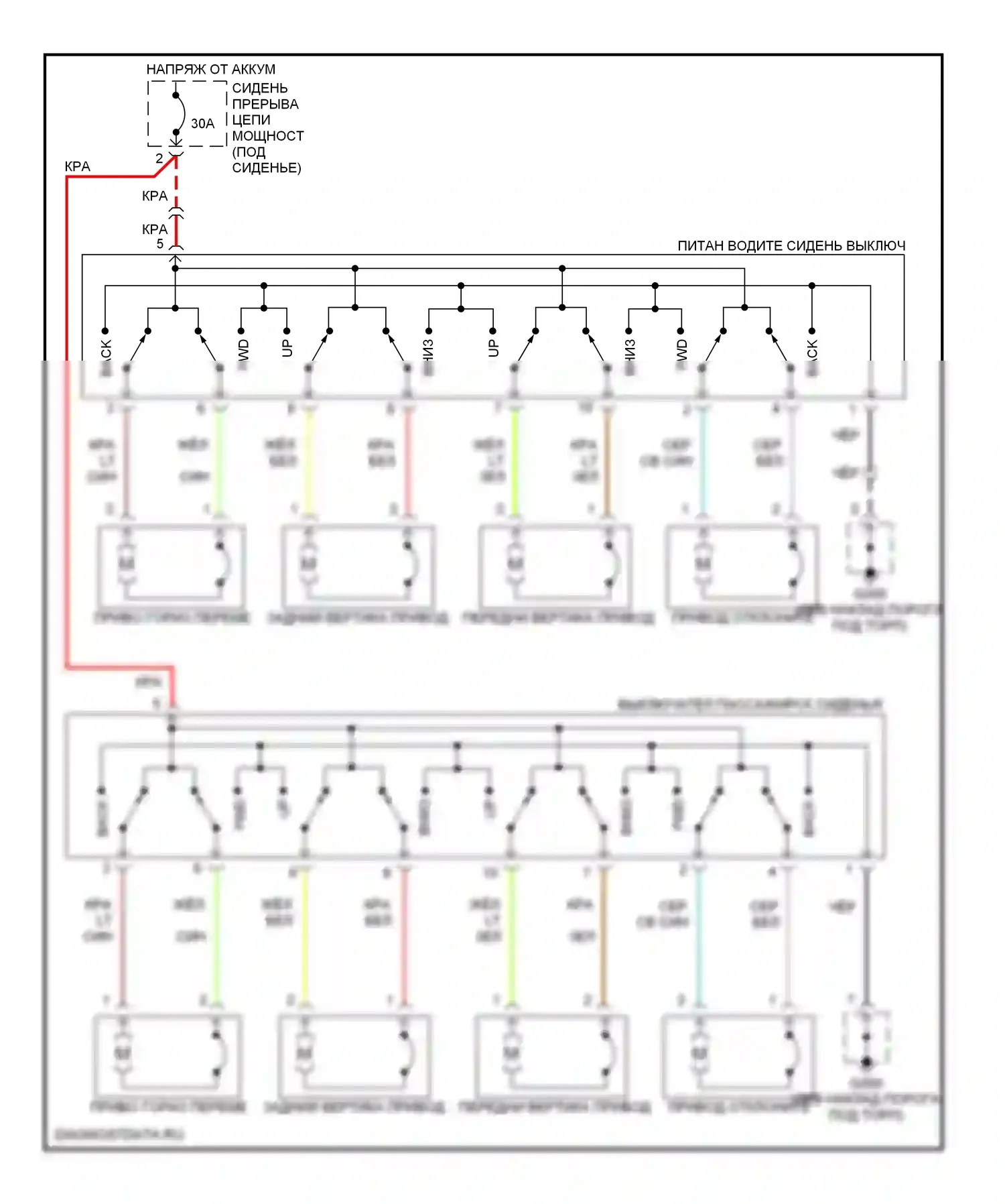 Сиденья — 6-сторонняя электросхема сиденья питания — 6-сторонняя электросхема сиденья питания. Dodge Caravan III (1995-2000)