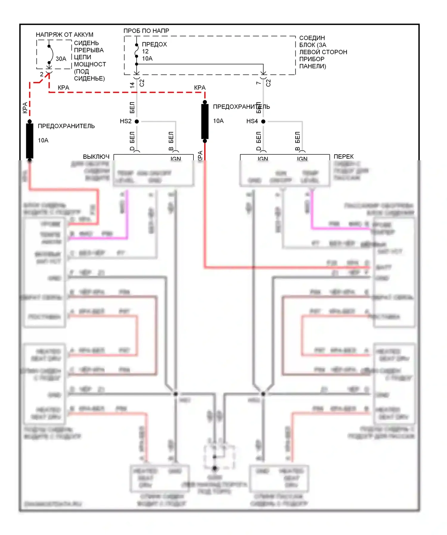 Сиденья — Электросхема обогреваемых сидений — Электросхема обогреваемых сидений. Dodge Caravan III (1995-2000)