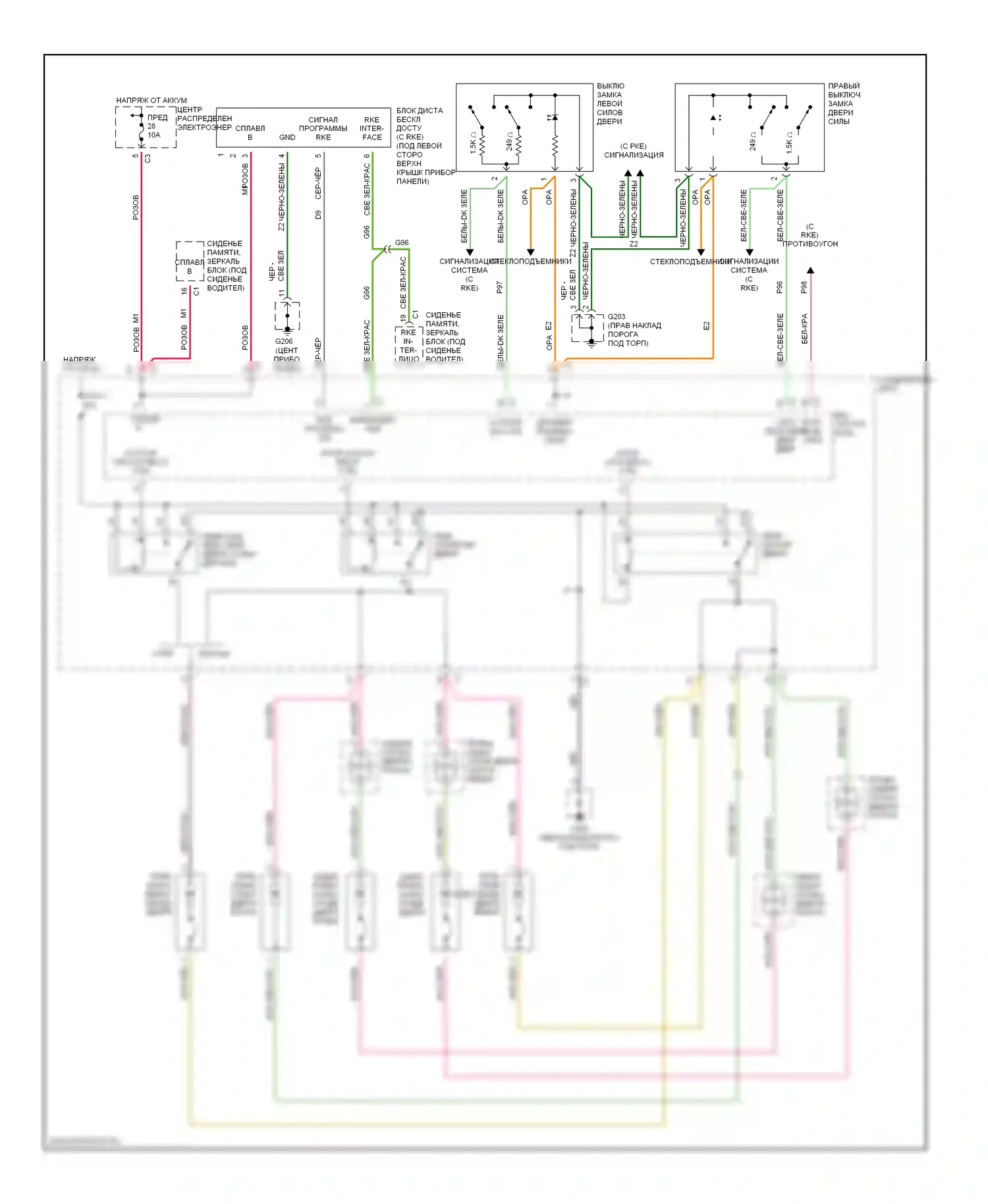 Центральный замок — Электросхема замка силовой двери — Электросхема замка силовой двери. Dodge Caravan III (1995-2000)