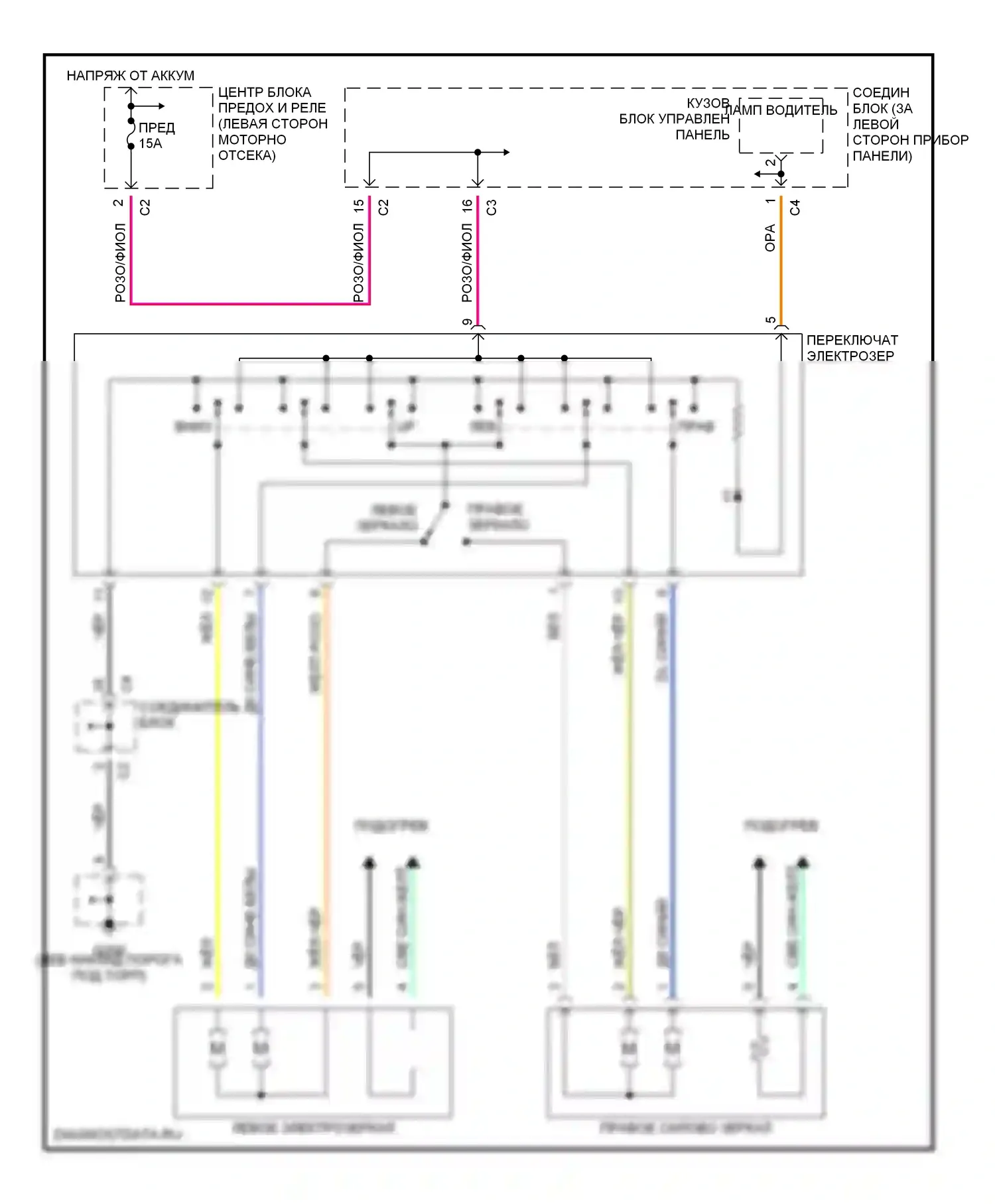 Управление зеркалами заднего вида — Электросхема силового зеркала — Электросхема силового зеркала. Dodge Caravan III (1995-2000)