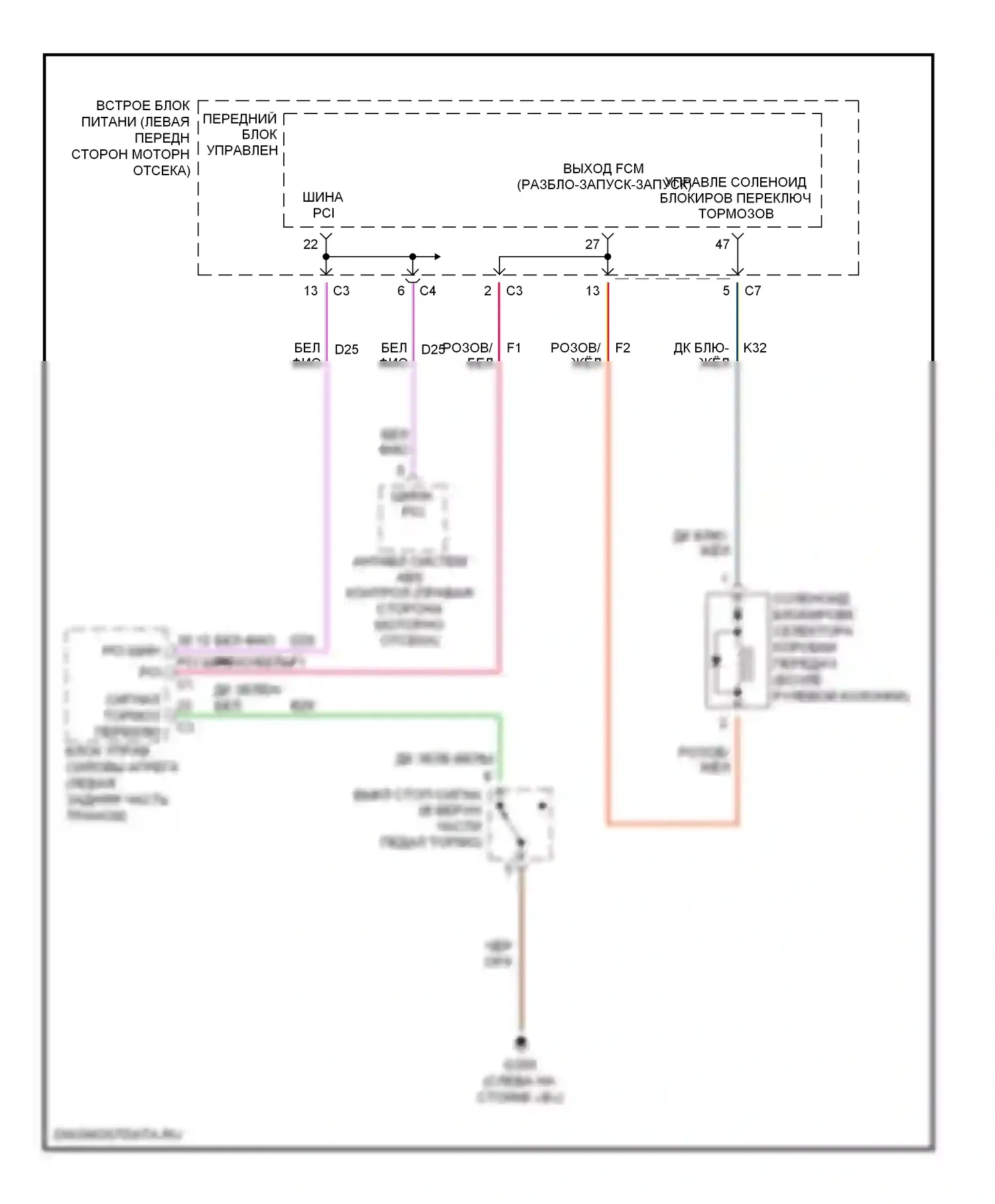 Блокировка селектора — Электросхема блокировки селектора — Электросхема блокировки селектора. Dodge Caravan IV (2000-2007)