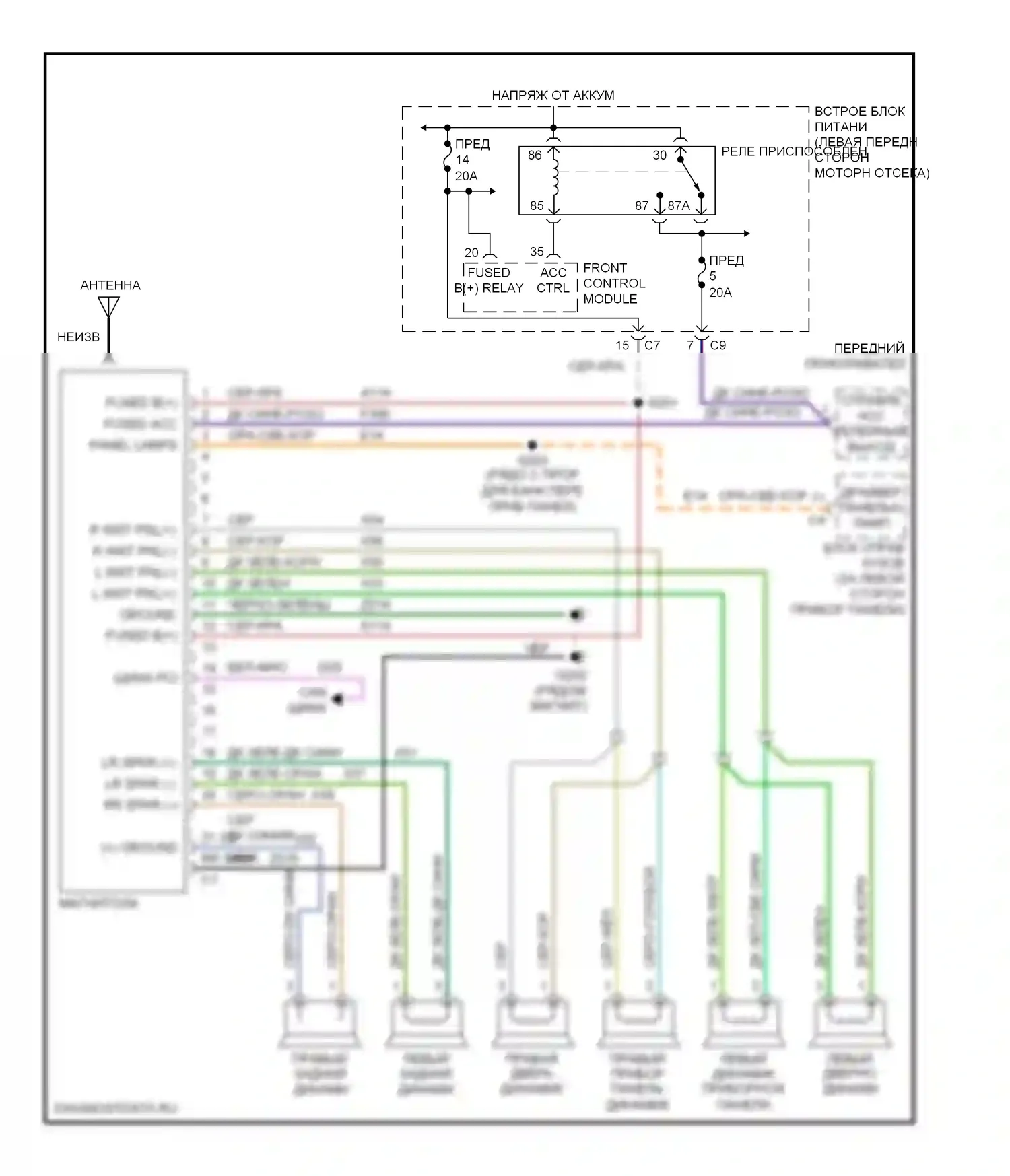 Магнитола — Электросхема магнитолы, базовая — Электросхема магнитолы, базовая. Dodge Caravan IV (2000-2007)