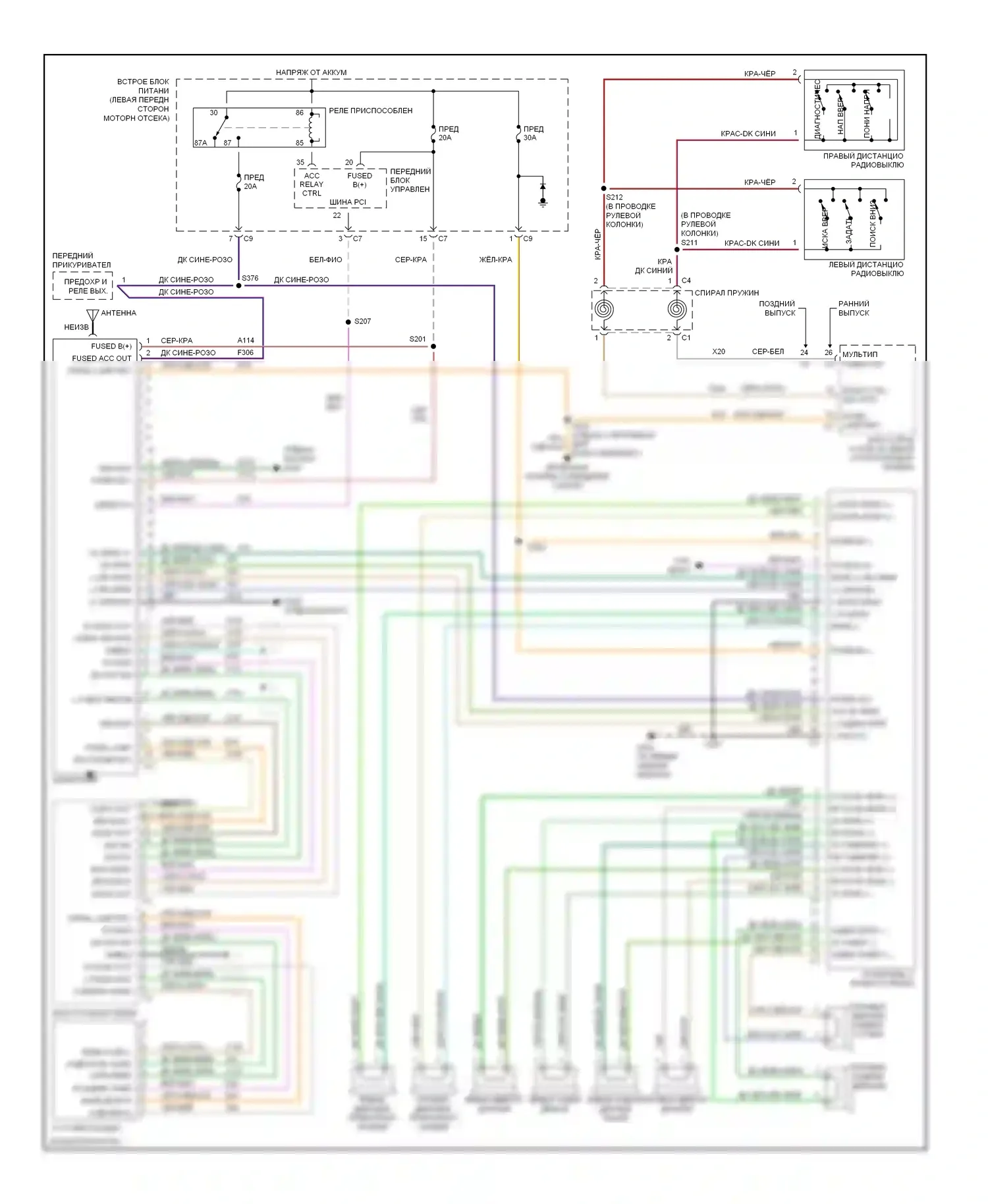 Магнитола — Электросхема магнитолы, высокая линия со свободными руками — Электросхема магнитолы, высокая линия со свободными руками. Dodge Caravan IV (2000-2007)