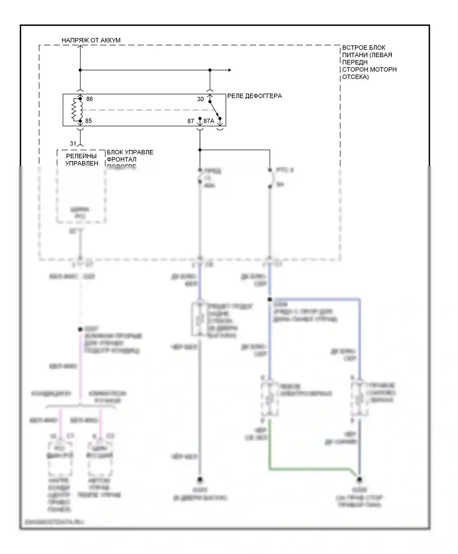 Подогрев стекол — Электросхема подогрева стекол — Электросхема подогрева стекол. Dodge Caravan IV (2000-2007)