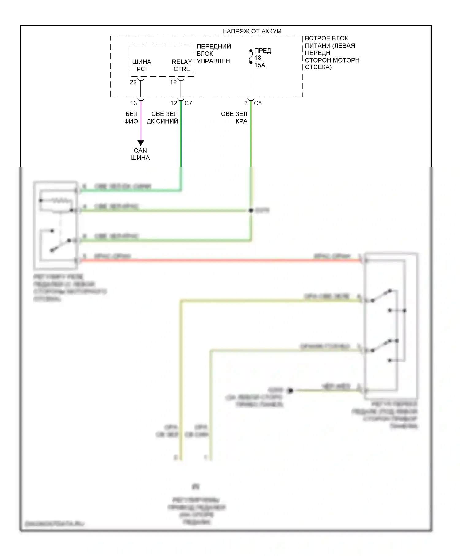 Сиденья — Электросхема регулируемой педали — Электросхема регулируемой педали. Dodge Caravan IV (2000-2007)