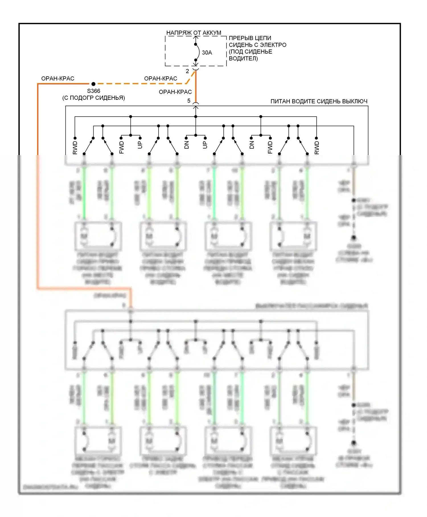 Сиденья — Электросхема сидений — Электросхема сидений. Dodge Caravan IV (2000-2007)