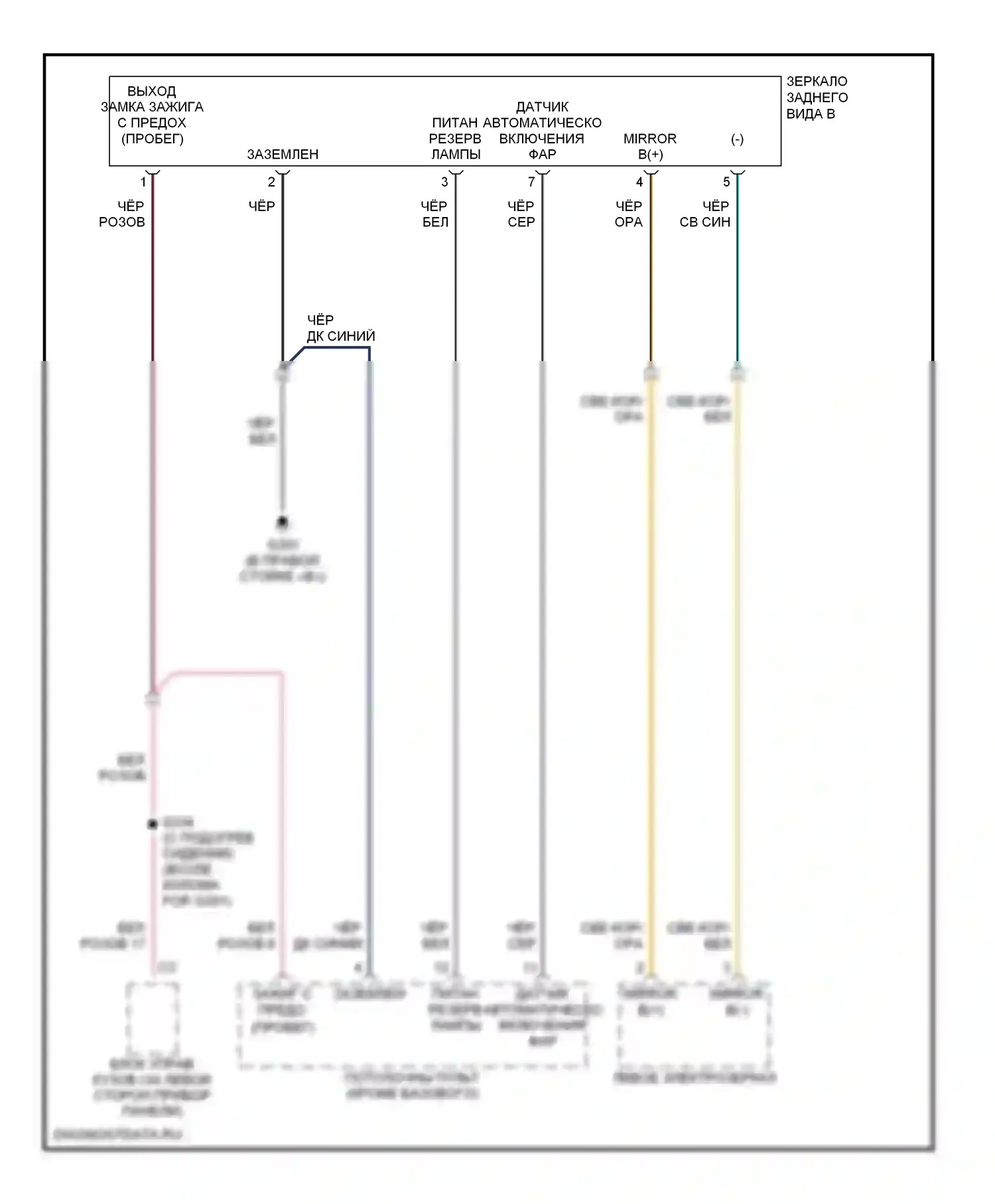 Управление зеркалами заднего вида — Электросхема автоматического дневного/ночного зеркала — Электросхема автоматического дневного/ночного зеркала. Dodge Caravan IV (2000-2007)