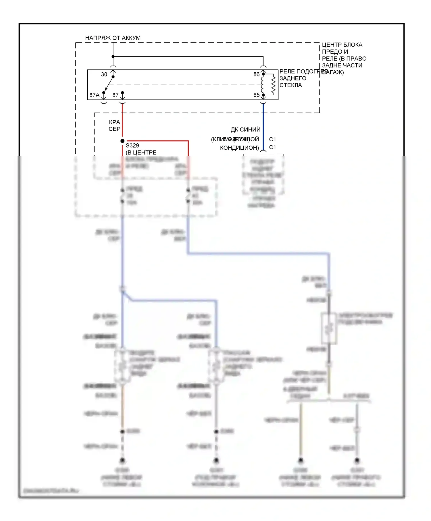 Подогрев стекол — Электросхема подогрева стекол — Электросхема подогрева стекол. Dodge Charger V (2005-2010)