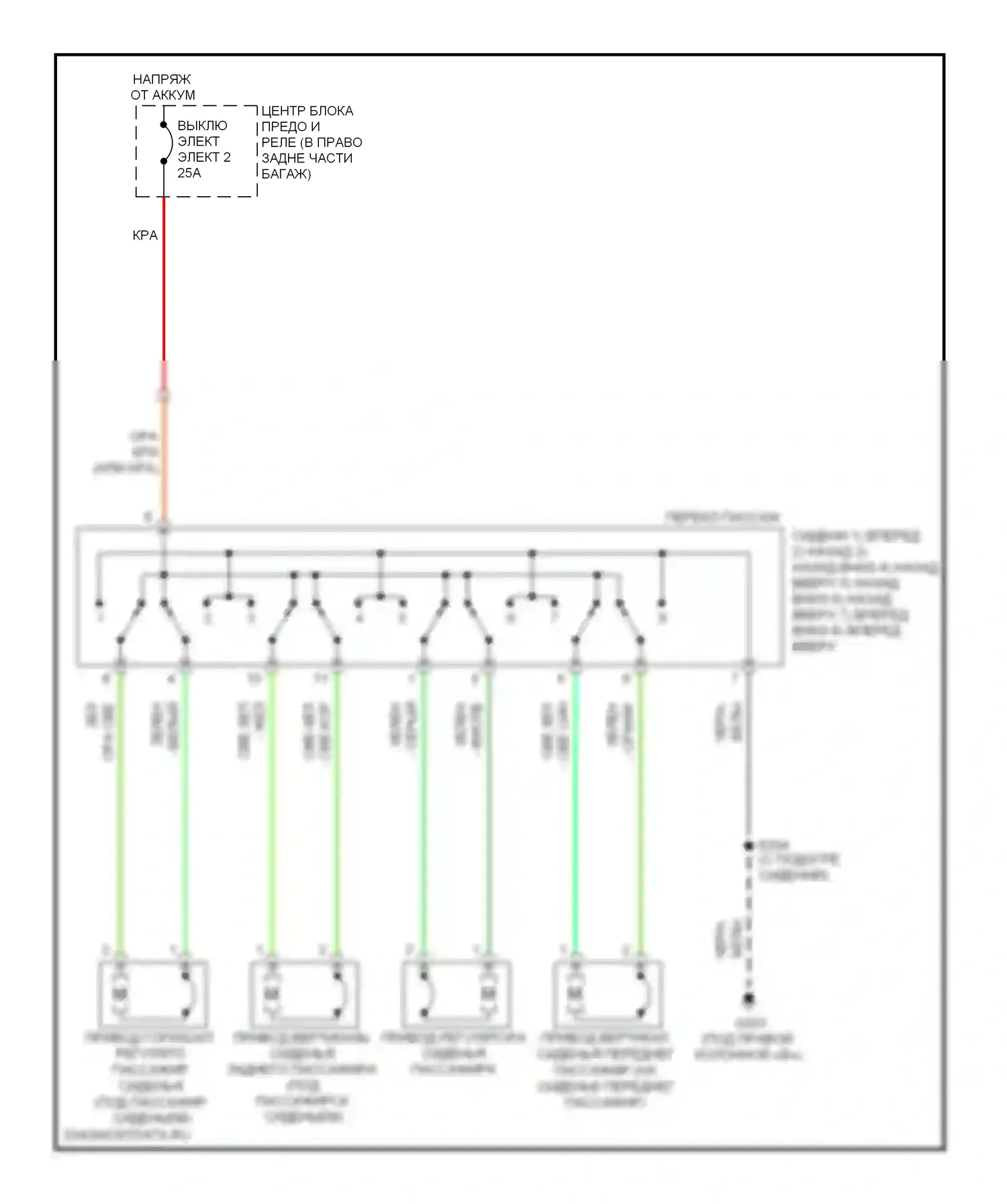 Сиденья — Электросхема сиденья питания для пассажиров — Электросхема сиденья питания для пассажиров. Dodge Charger V (2005-2010)