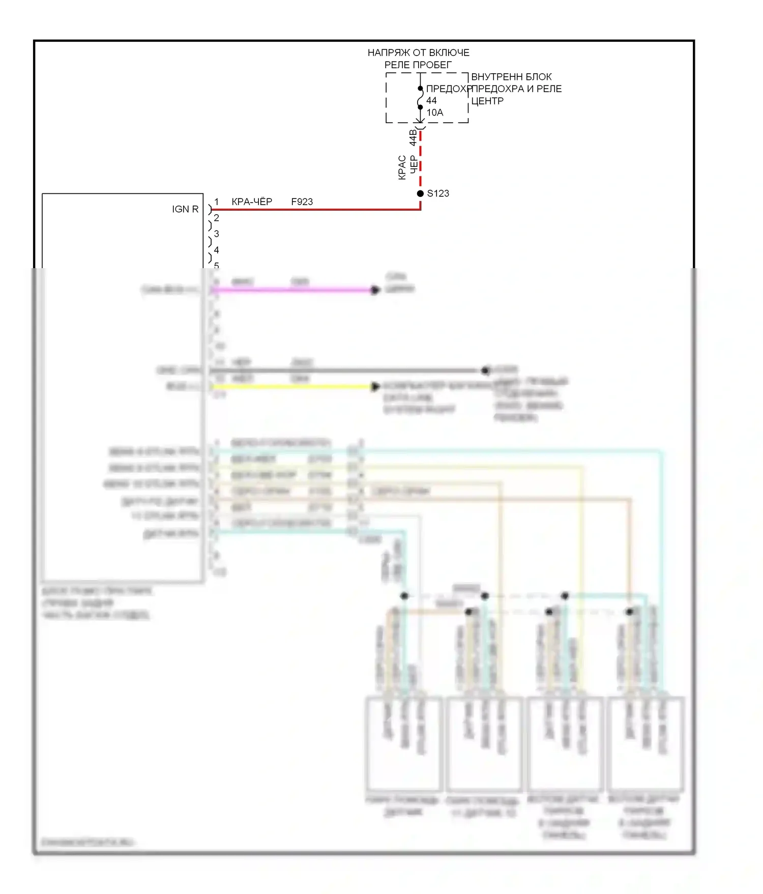 Системы помощи водителю — Электросхема парктроника — Электросхема парктроника. Dodge Charger VI (2010-2014)