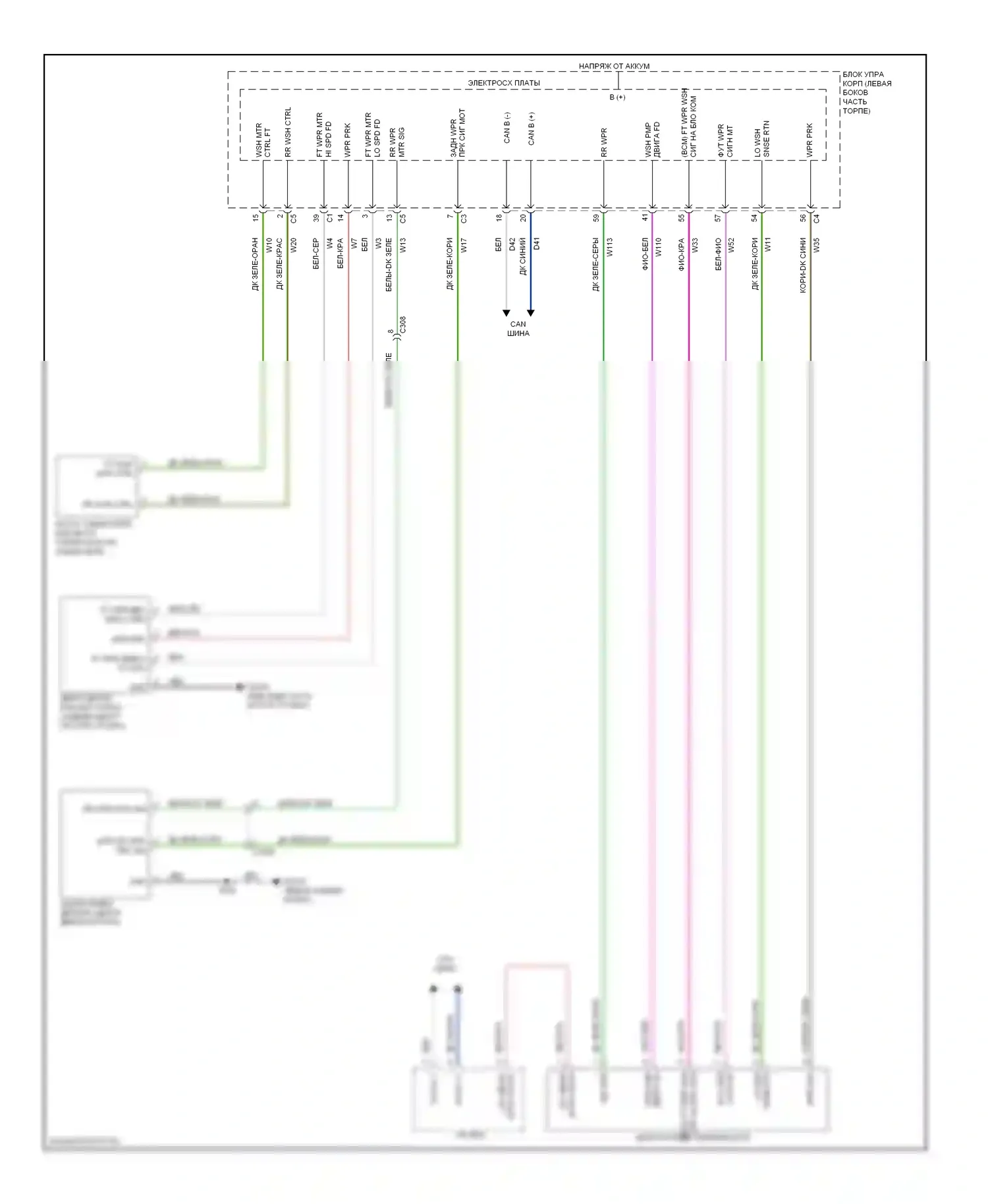 Дворники и омыватели — Дворники и омыватели электросхема — Дворники и омыватели электросхема. FIAT 500 II (2007-2015)