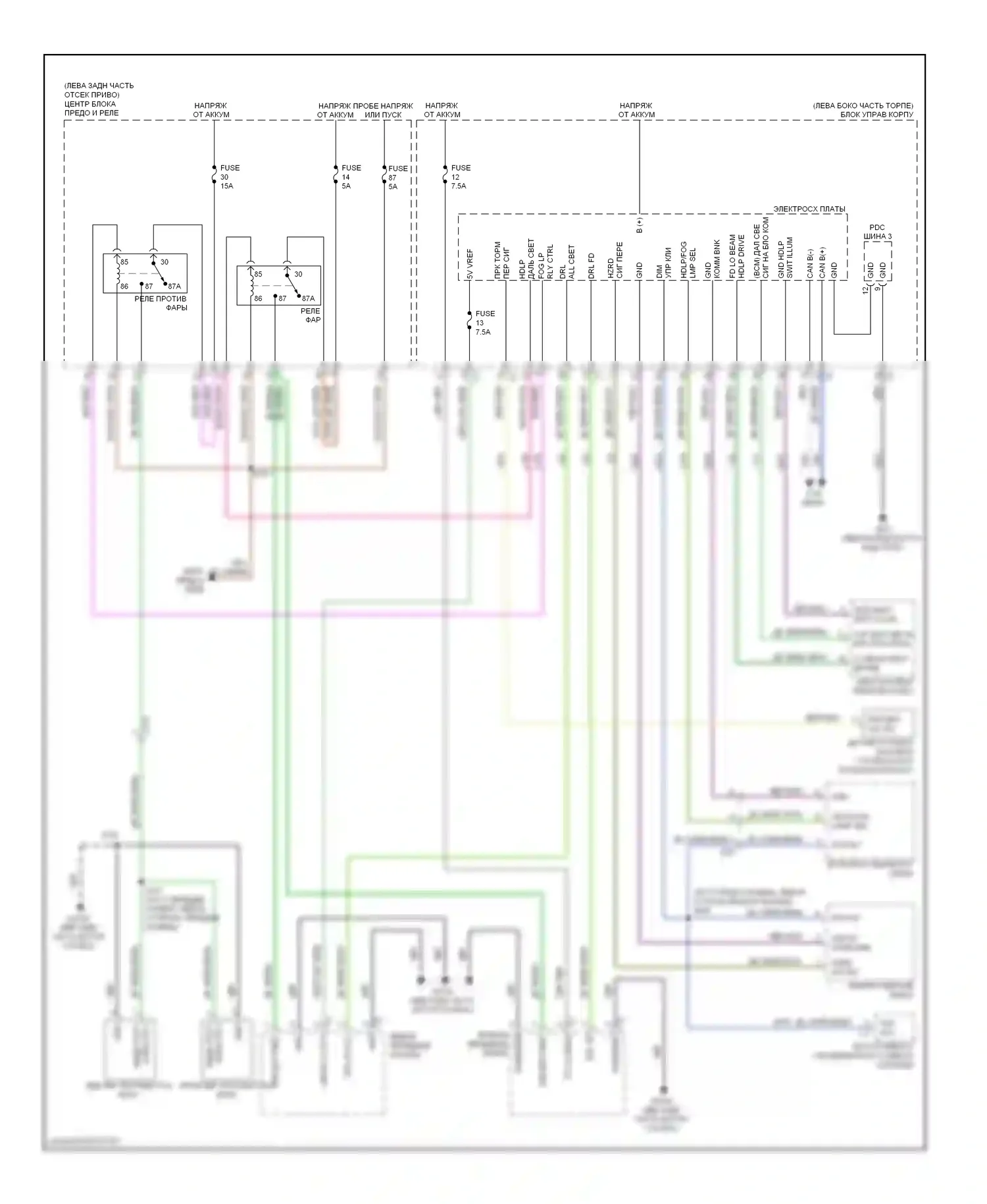Фары — Электросхема фар — Электросхема фар. FIAT 500 II (2007-2015)