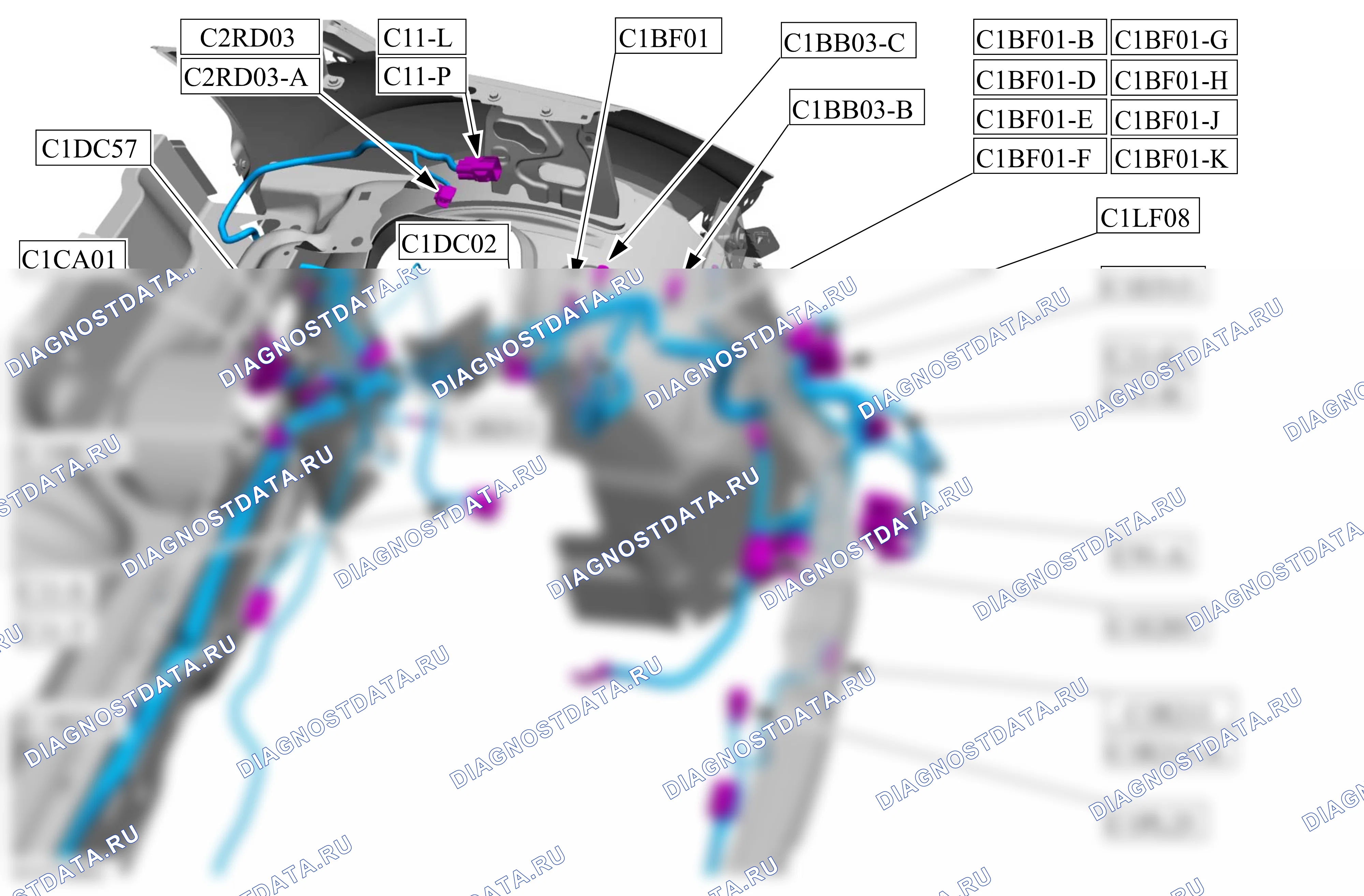 Расположение компонентов — Карта — Моторный отсек, вид слева — передний привод, с левосторонним управлением — Карта — Моторный отсек, вид слева — передний привод, с левосторонним управлением. Ford C-MAX I рестайлинг (2007-2010)