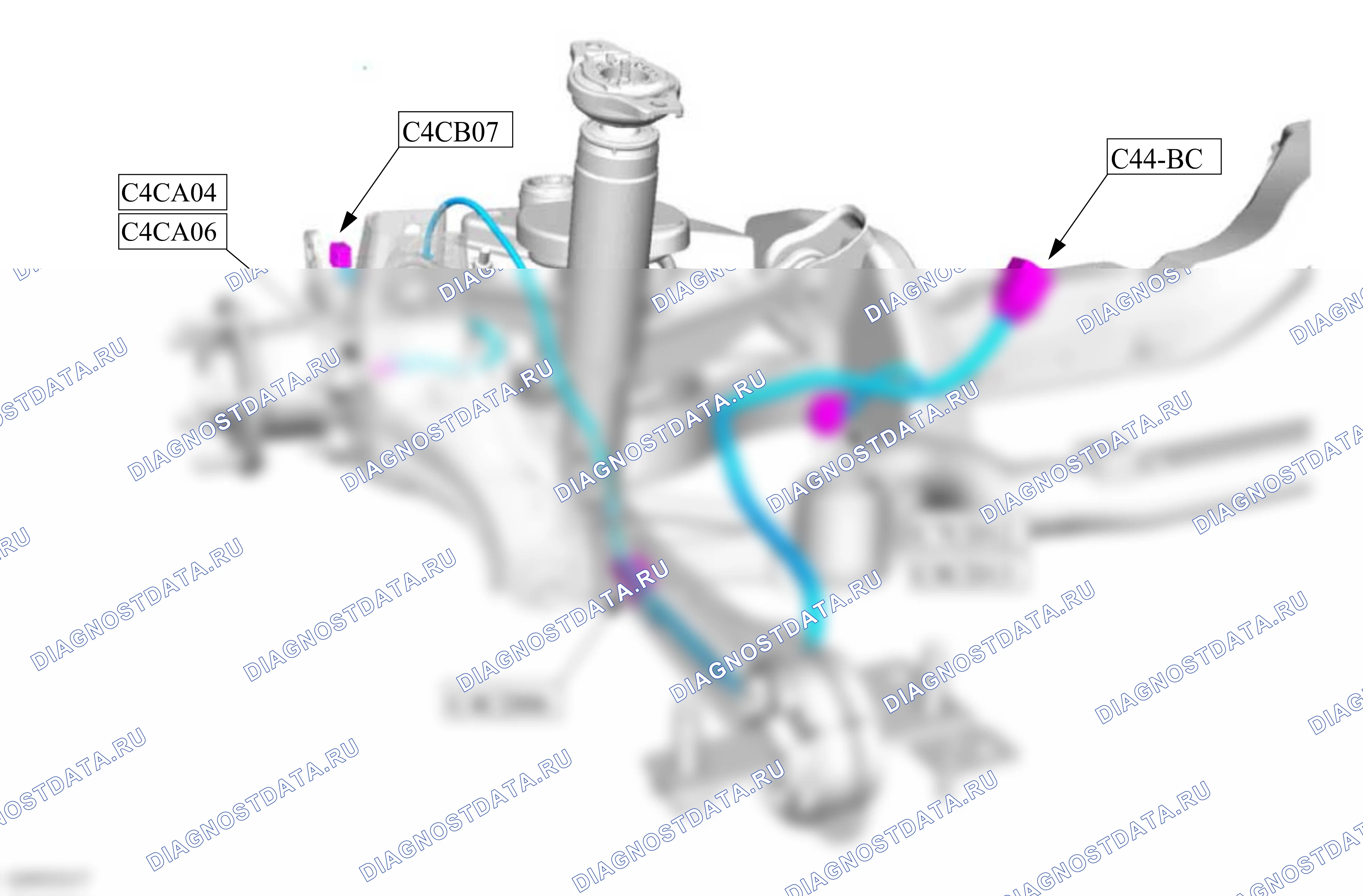 Расположение разъёмов — Карта разъёмов — Задняя подвеска — Карта разъёмов — Задняя подвеска. Ford Mondeo III рестайлинг (2003-2007)