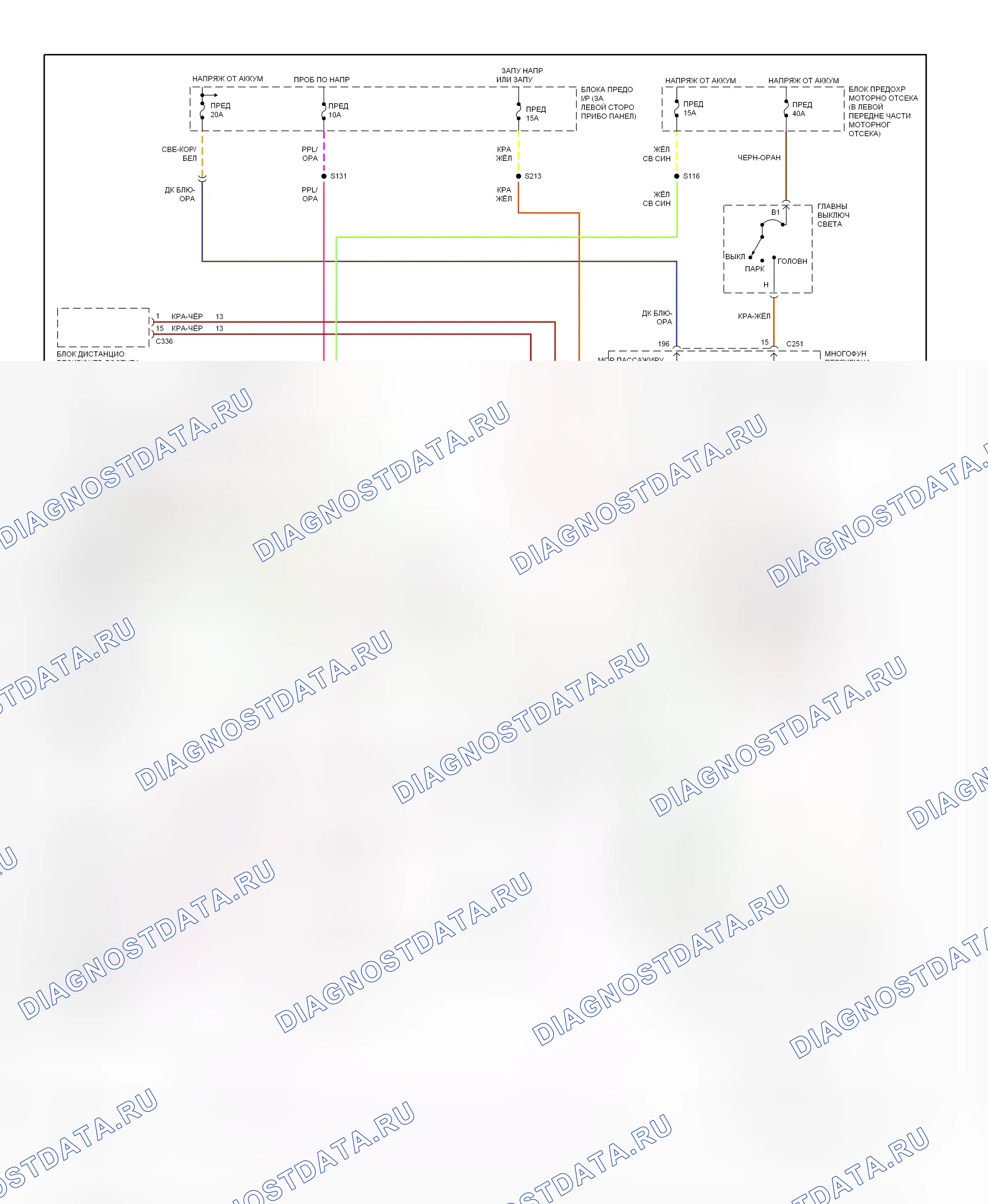 Фары — Электросхема фар, с DRL — Электросхема фар, с DRL. Ford RV Cutaway E350  (1997-1998)