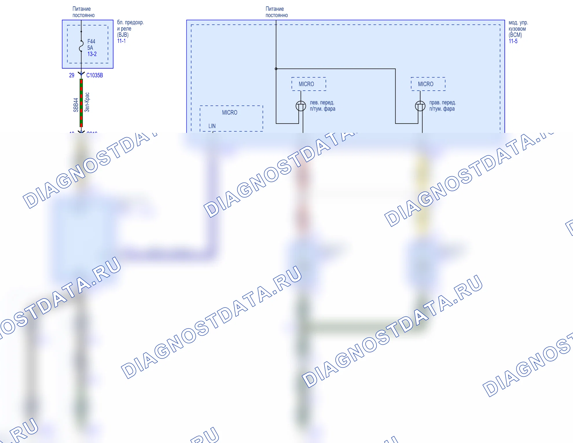 Противотуманные фары — Базовая схема — Базовая схема, Схема 1 из 2. Ford Tourneo Connect III (2021-2024)