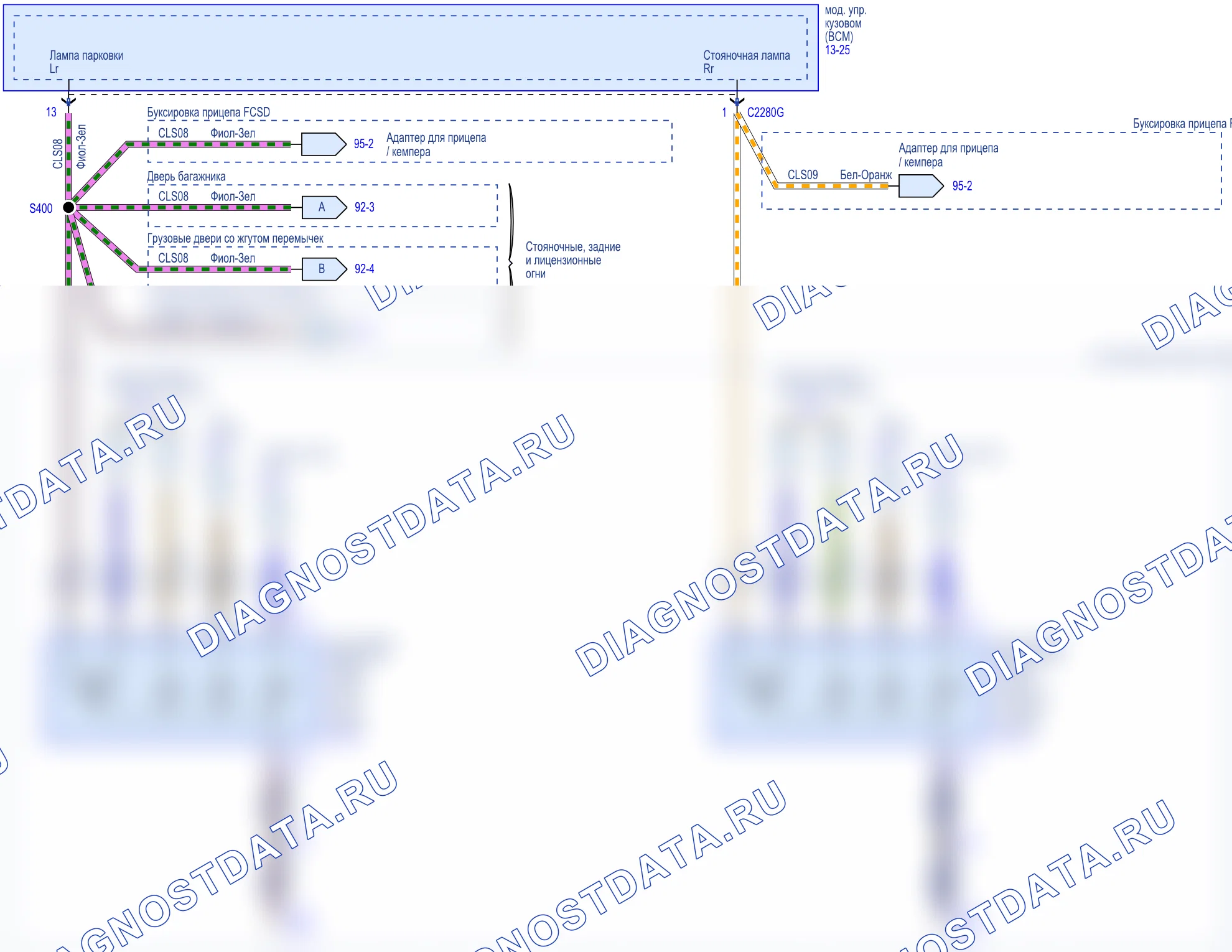 Габаритные, задние фонари и подсветка номера — в комплектации: грузовые двери — в комплектации: грузовые двери, Схема 1 из 2. Ford Tourneo Courier I рестайлинг (2018-2024)