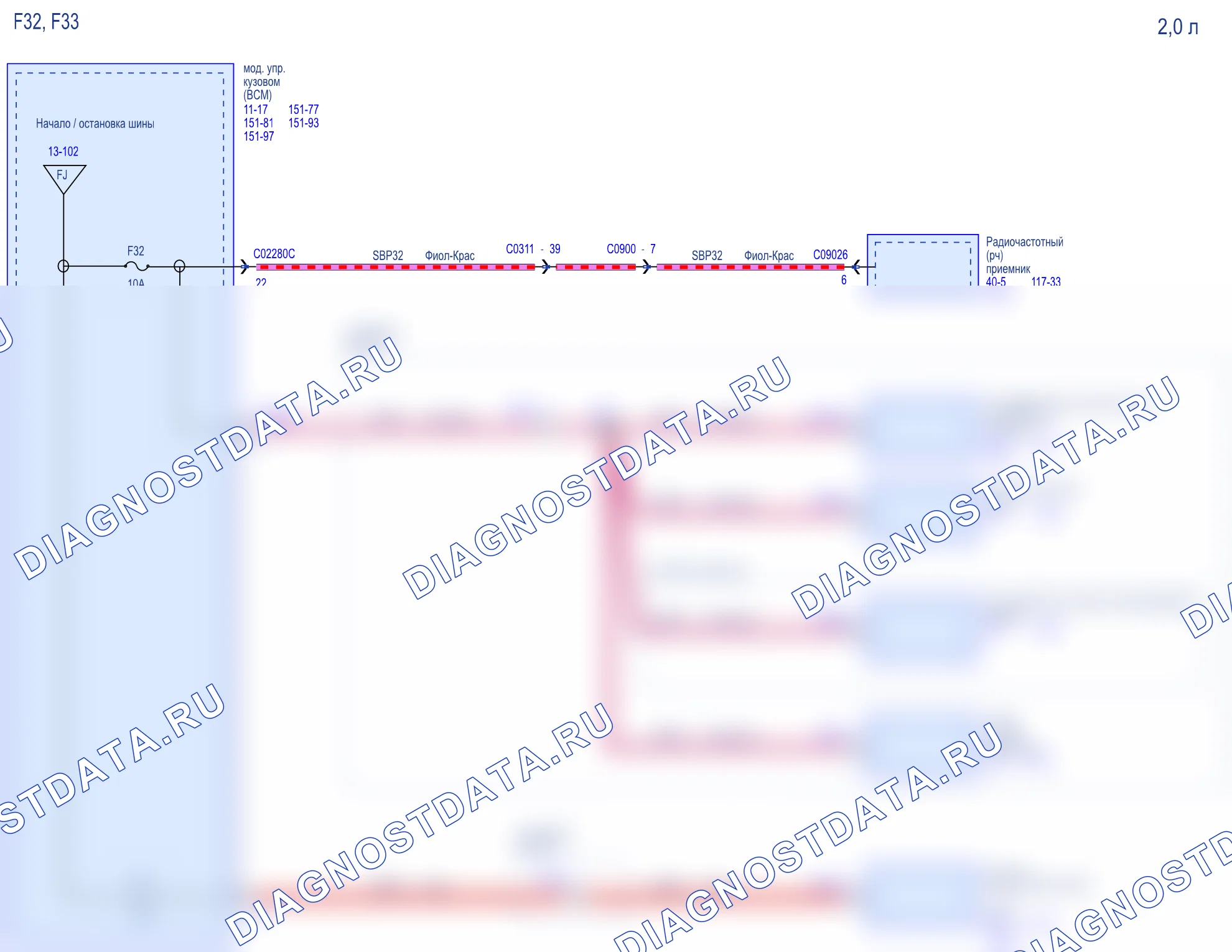 Распределение питания / BCM — в комплектации: двигатель 2.0L — в комплектации: двигатель 2.0L, Схема 26 из 36. Ford Transit Custom I (2012-2018)