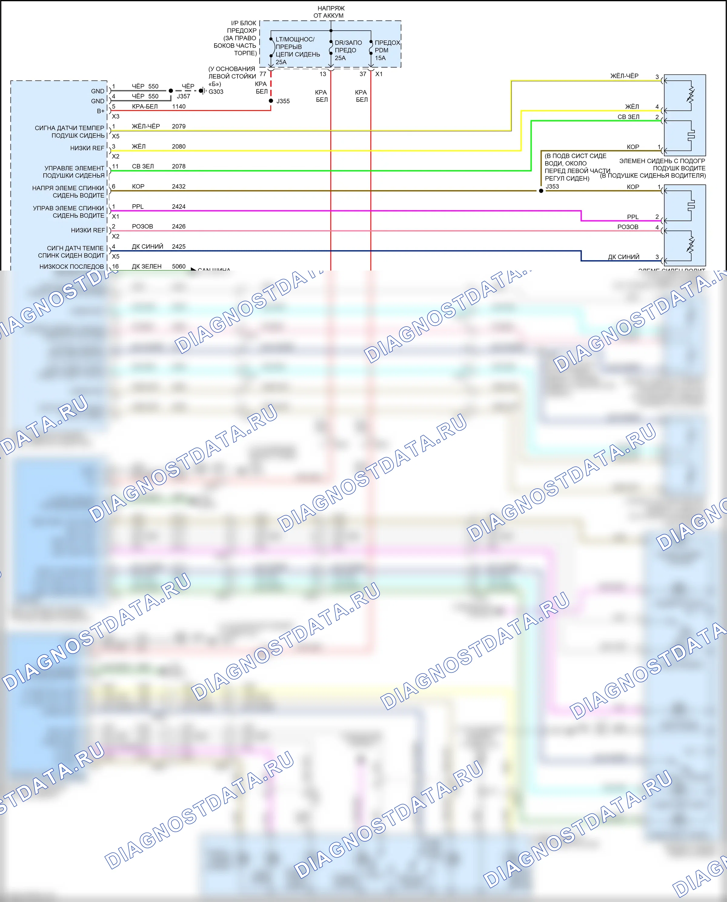 Сиденья — Электросхема обогреваемых сидений, с памятью — Электросхема обогреваемых сидений, с памятью. GMC Acadia I рестайлинг (2013-2016)