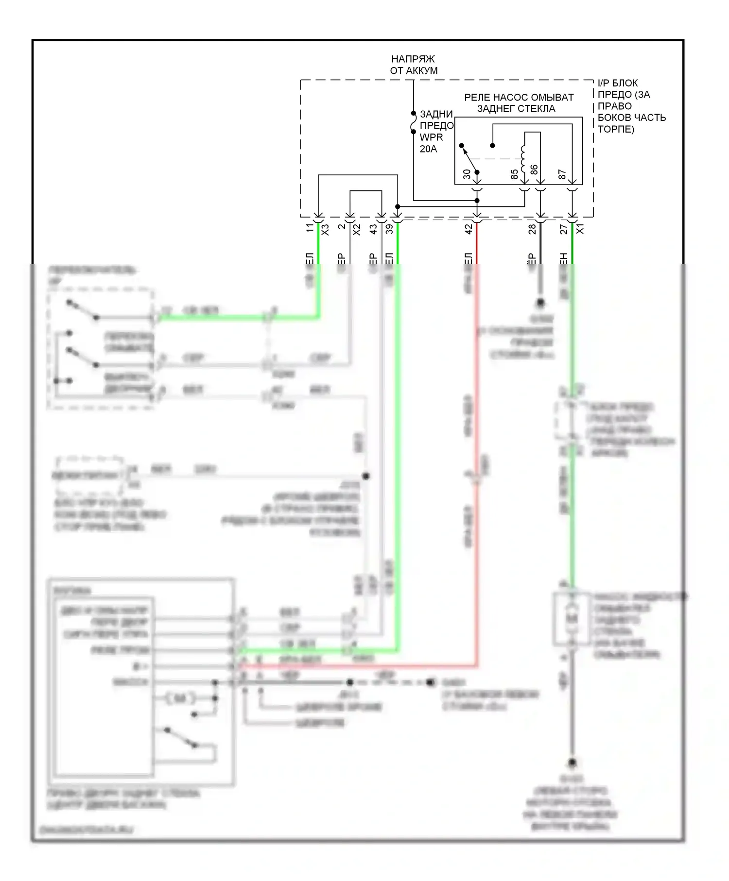 Дворники и омыватели — Электросхема задних дворников и омывателей — Электросхема задних дворников и омывателей. GMC Acadia I (2006-2013)