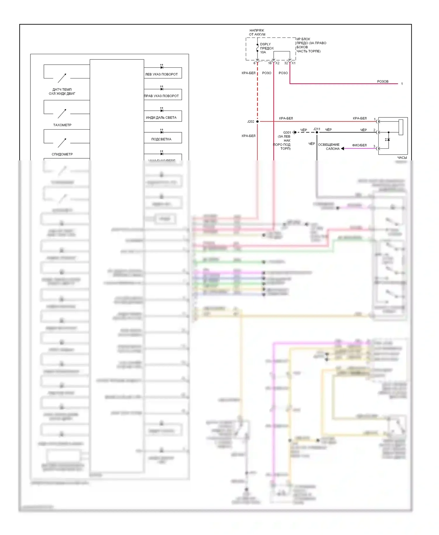 Приборная панель — Электросхема приборной панели — Электросхема приборной панели (1 из 2). GMC Acadia I (2006-2013)